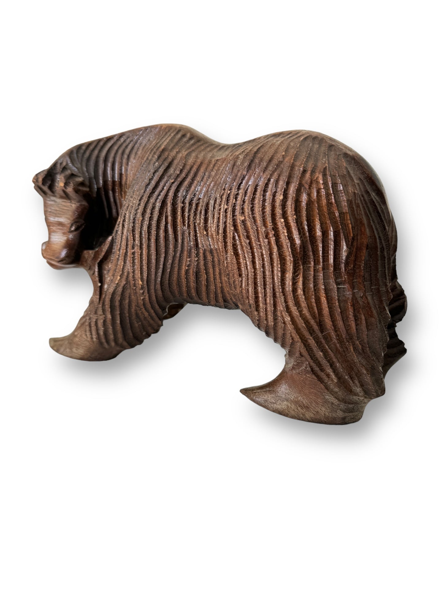 Vintage Hand Carved Wooden Bear With Salmon