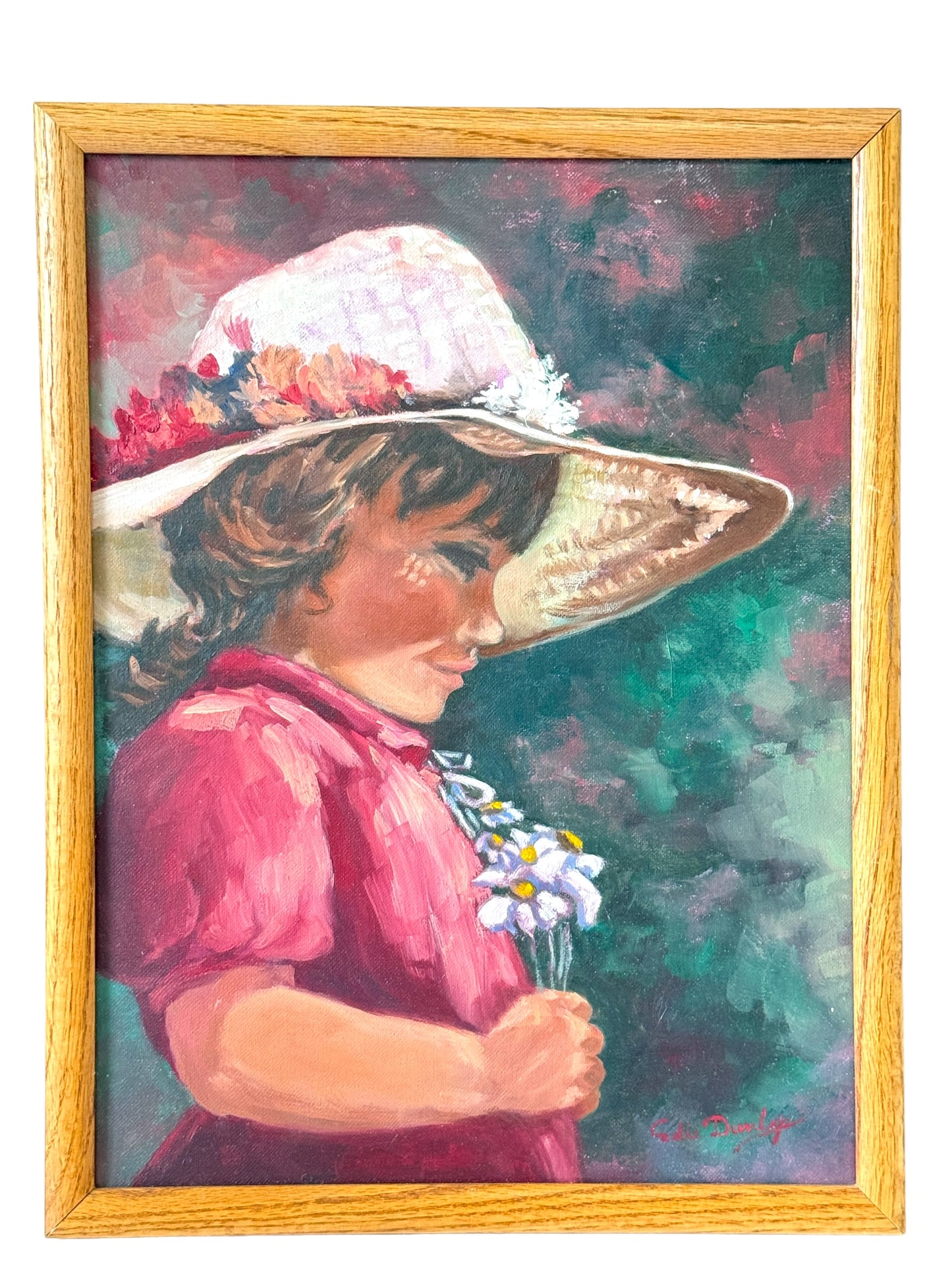 Little Girl Holding a Flower with a Smiling Face Oil Painting