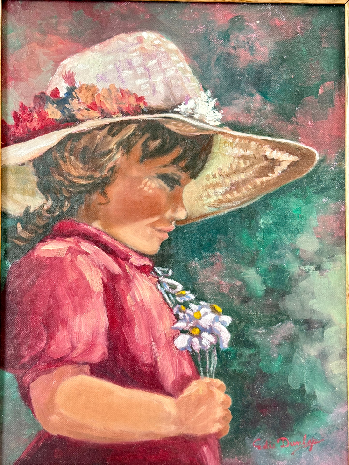 Little Girl Holding a Flower with a Smiling Face Oil Painting