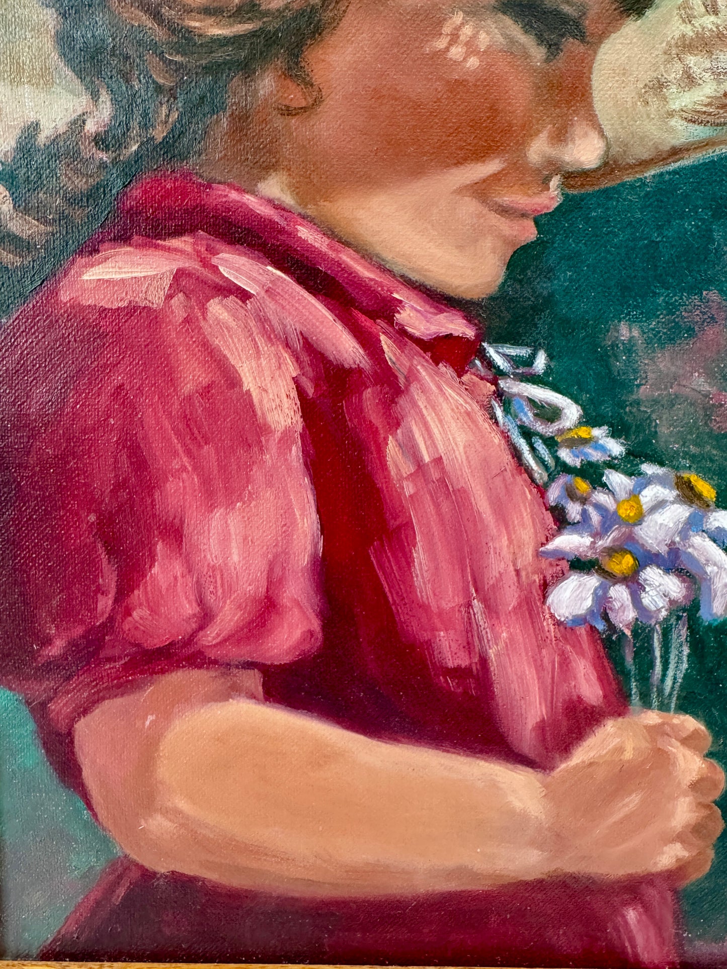 Little Girl Holding a Flower with a Smiling Face Oil Painting