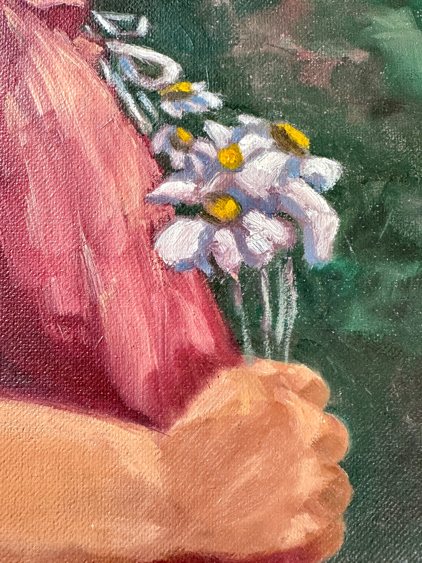 Little Girl Holding a Flower with a Smiling Face Oil Painting