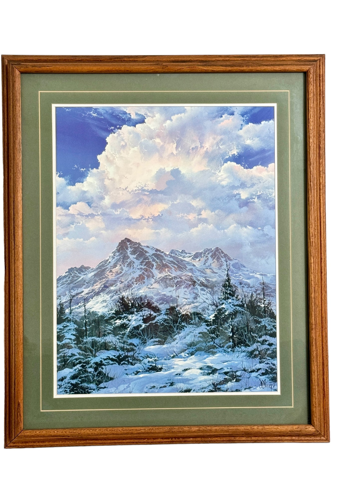 Winter Mountain Majesty 3D Oil Painting Glass Enclosed Wood Frame