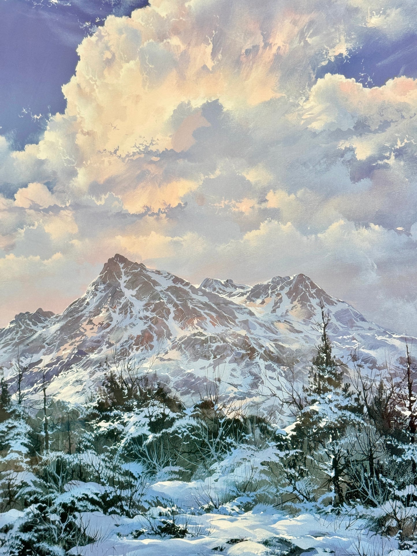 Winter Mountain Majesty 3D Oil Painting Glass Enclosed Wood Frame