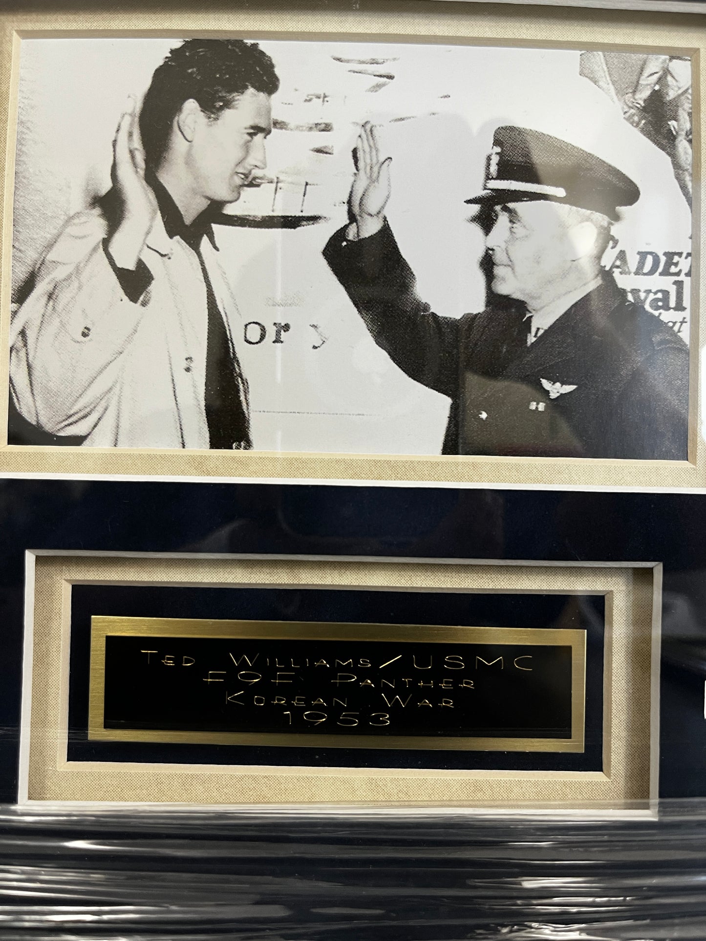 Ted Williams USMC 1953 F9F Panther Korean War, Military Sportsman Custom Framed Signed GFA