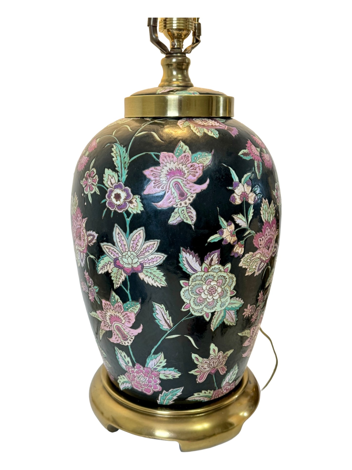 Vintage Poul Henningsen Chinoiserie Florals Porcelain Brass Table Lamp