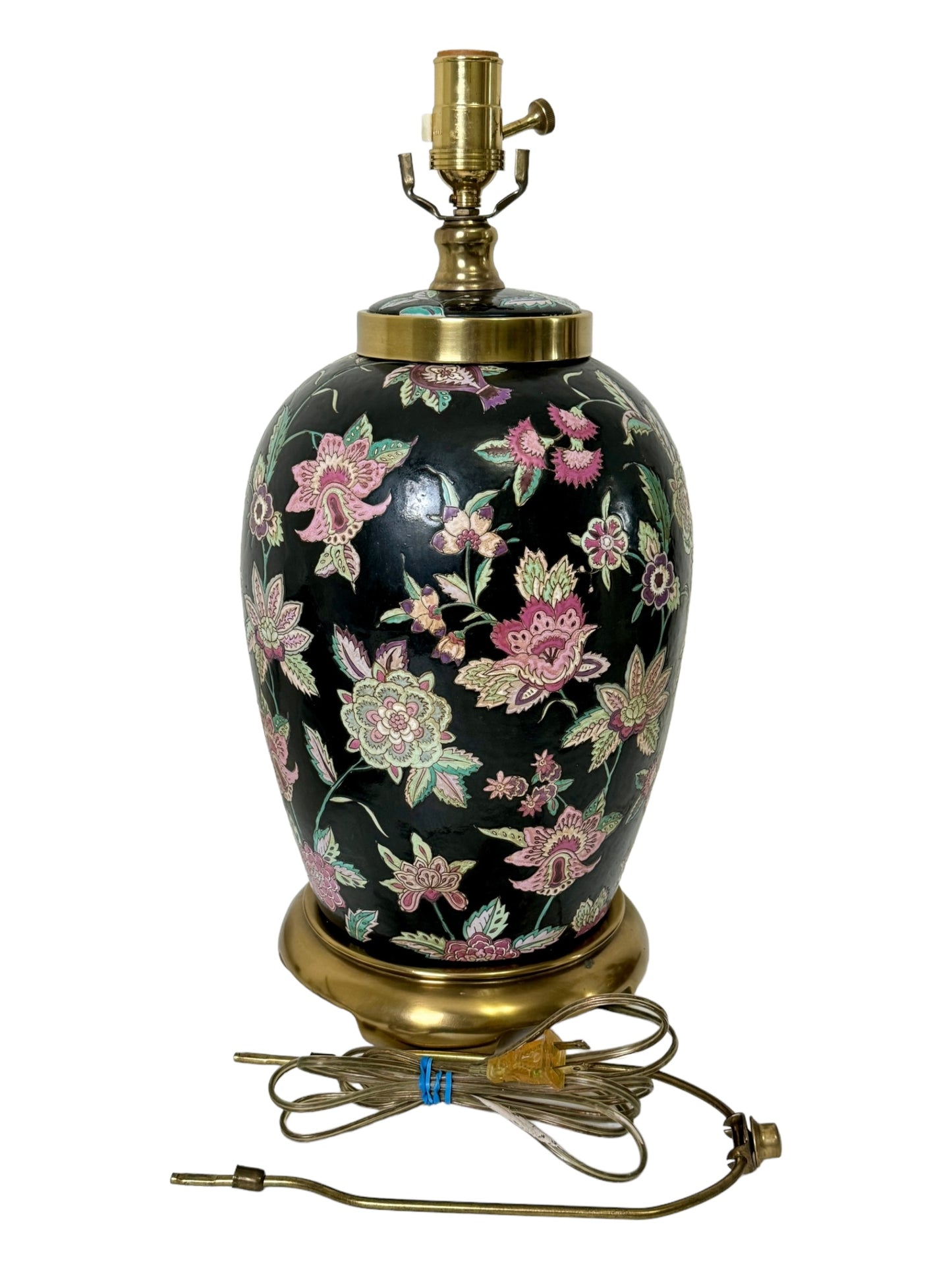 Vintage Poul Henningsen Chinoiserie Florals Porcelain Brass Table Lamp