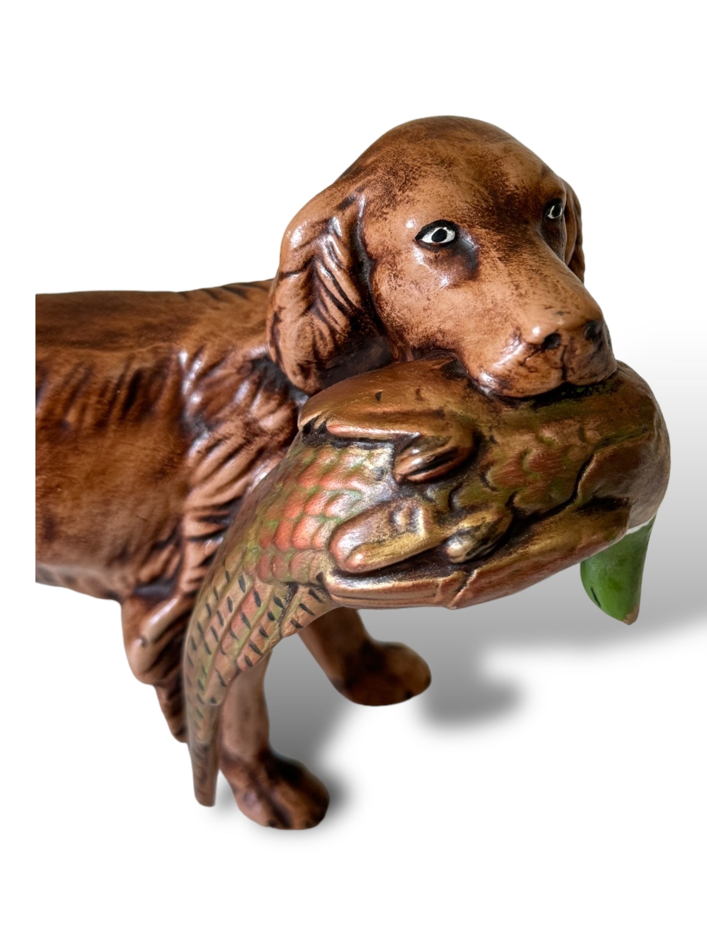 Vintage Ceramic Dog Irish Setter Retriever Statue Duck Pheasant In Mouth Figurines