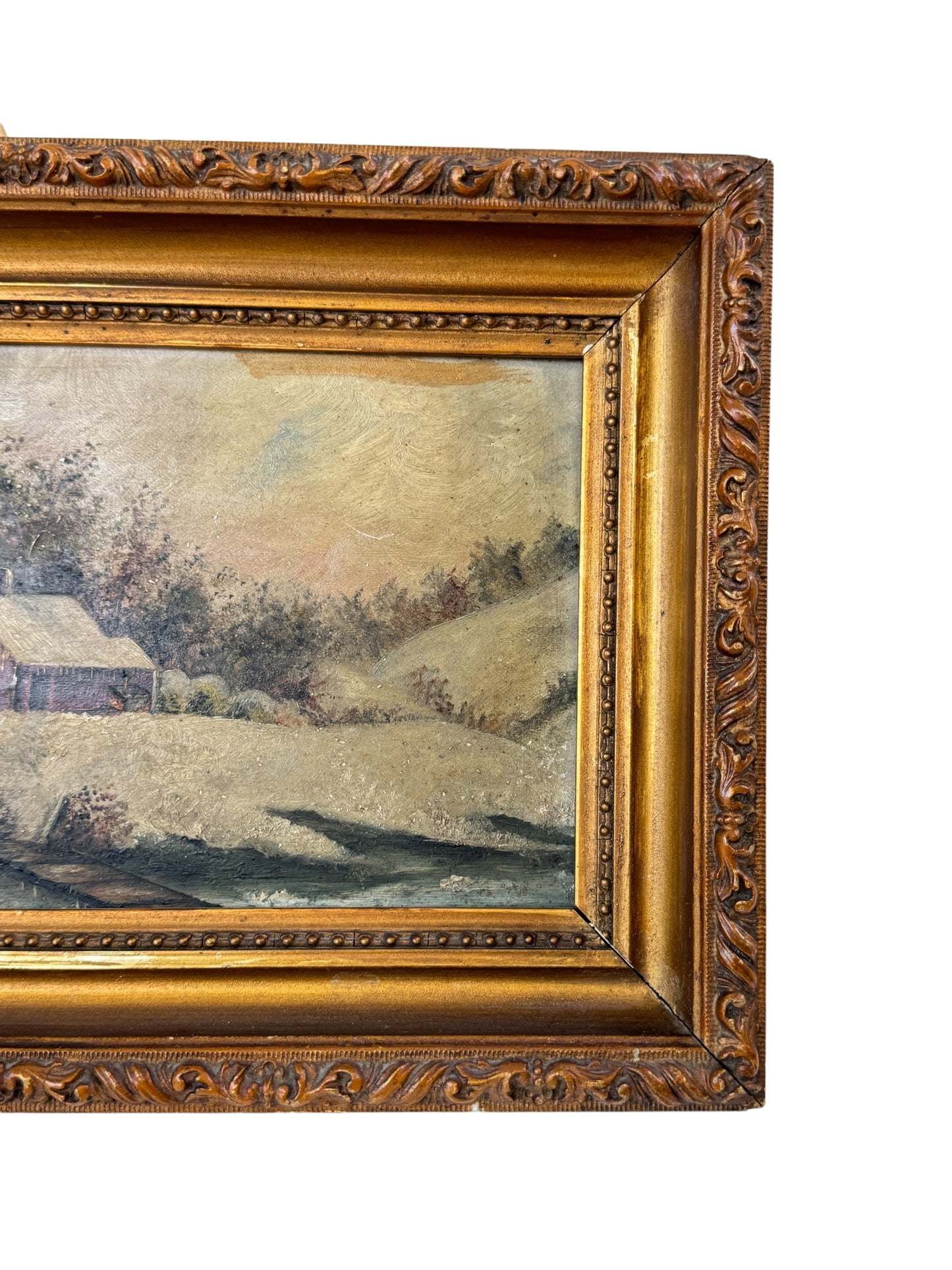 Vintage Miniature Winter Landscape Scene Oil On Panel Board Wall Art