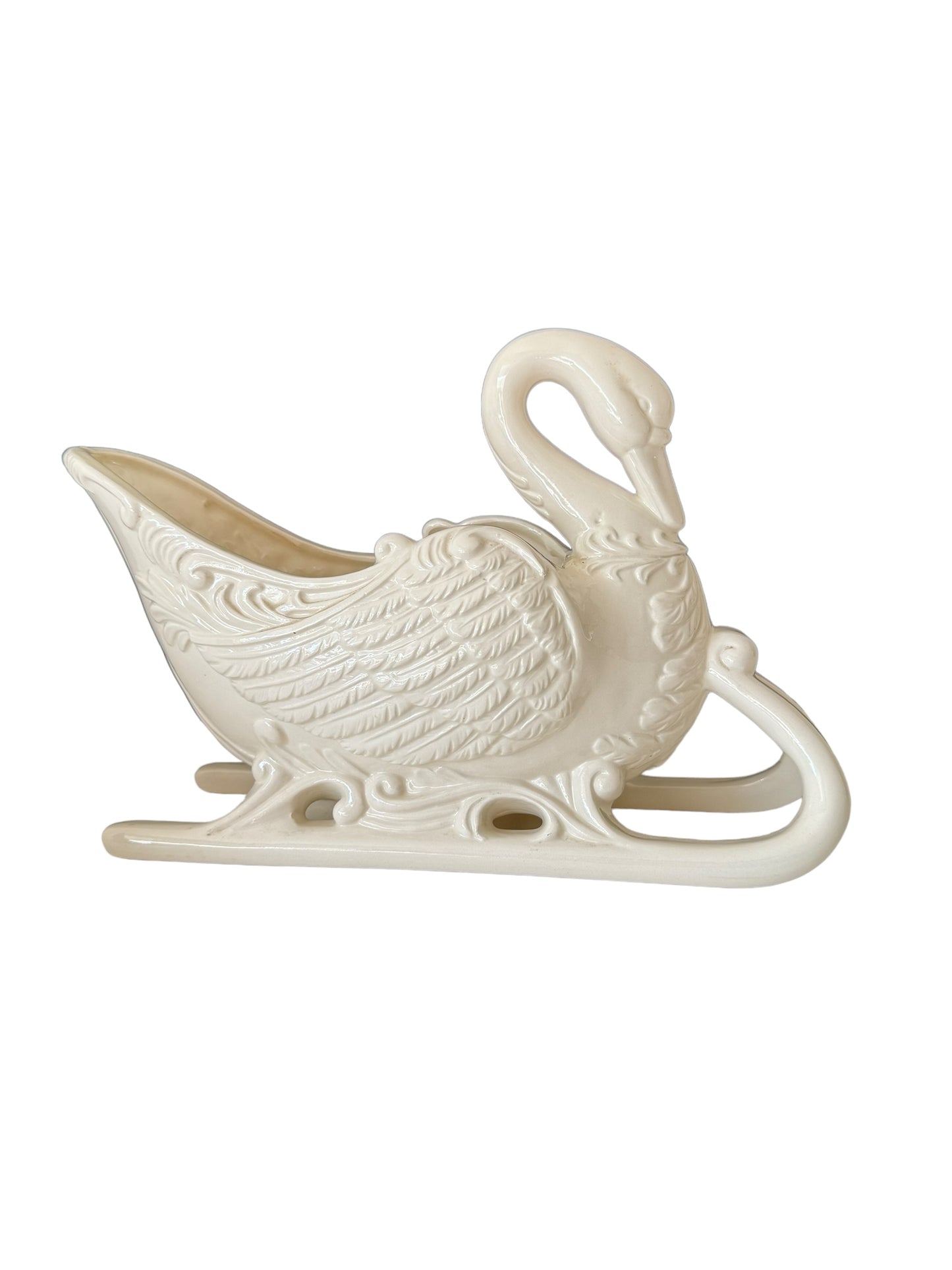 Vintage Swan Sleigh Planter White Porcelain