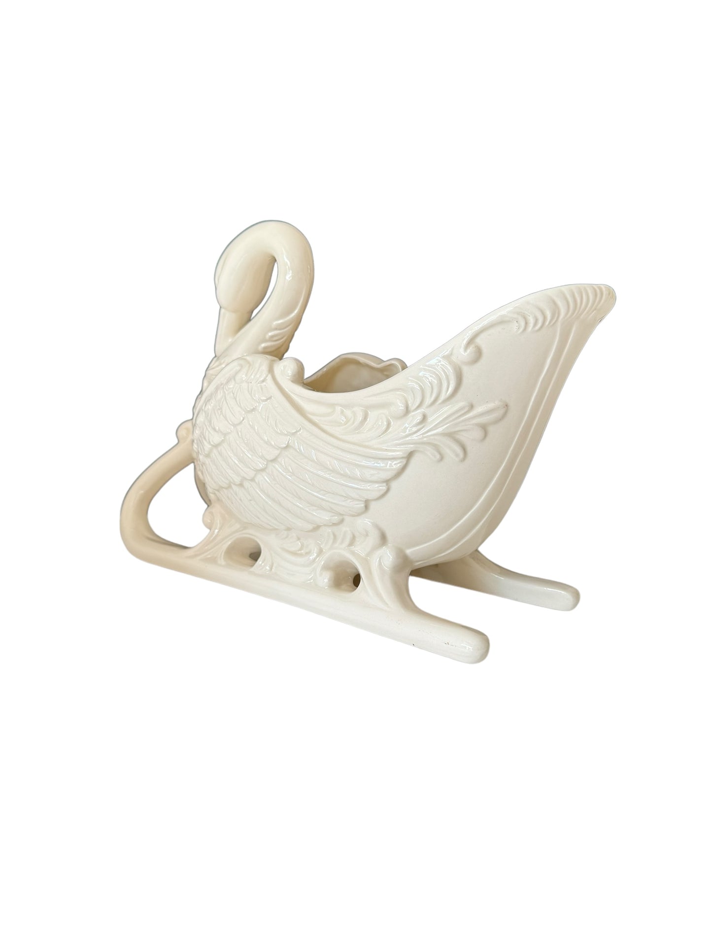 Vintage Swan Sleigh Planter White Porcelain