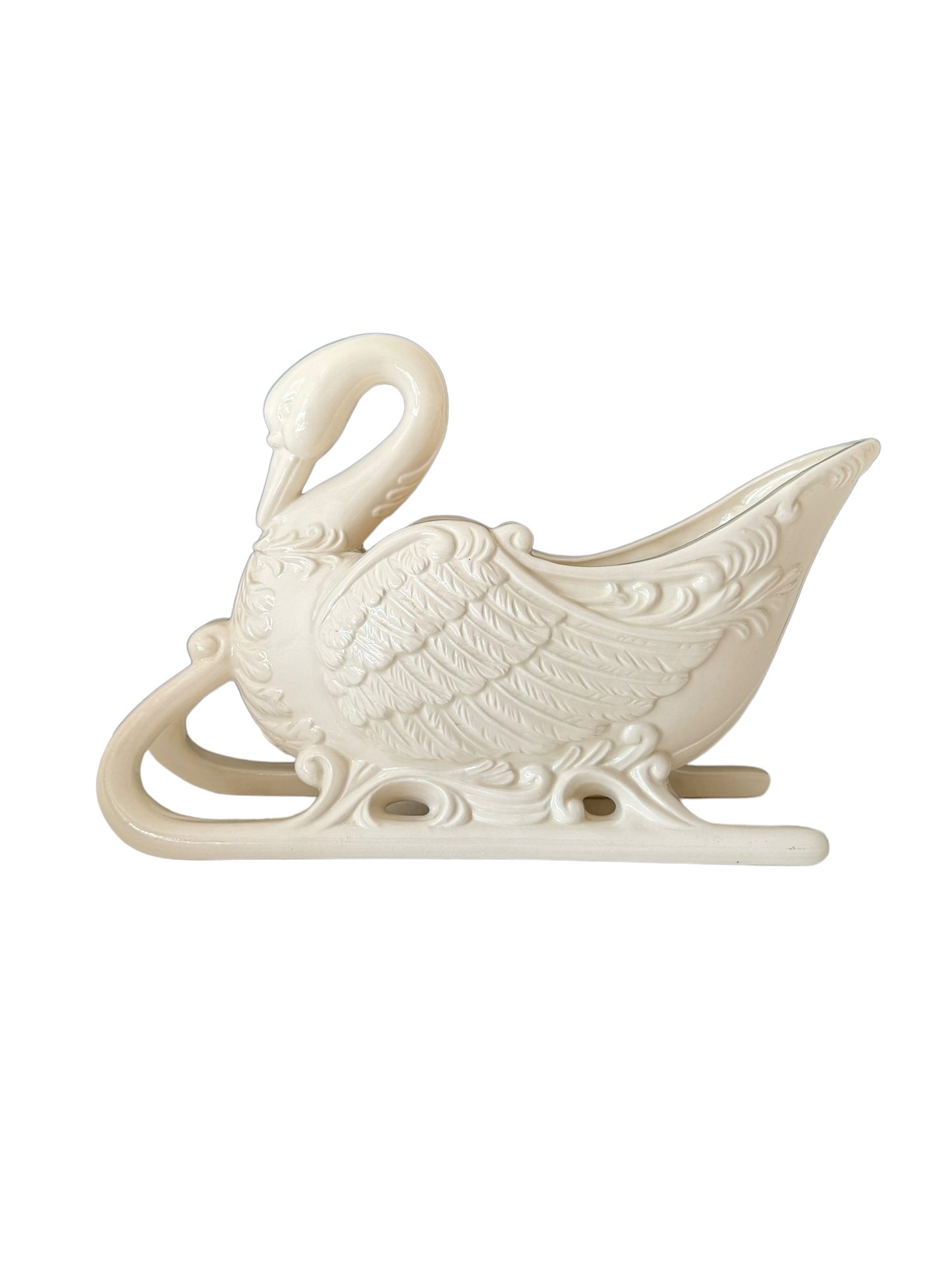 Vintage Swan Sleigh Planter White Porcelain