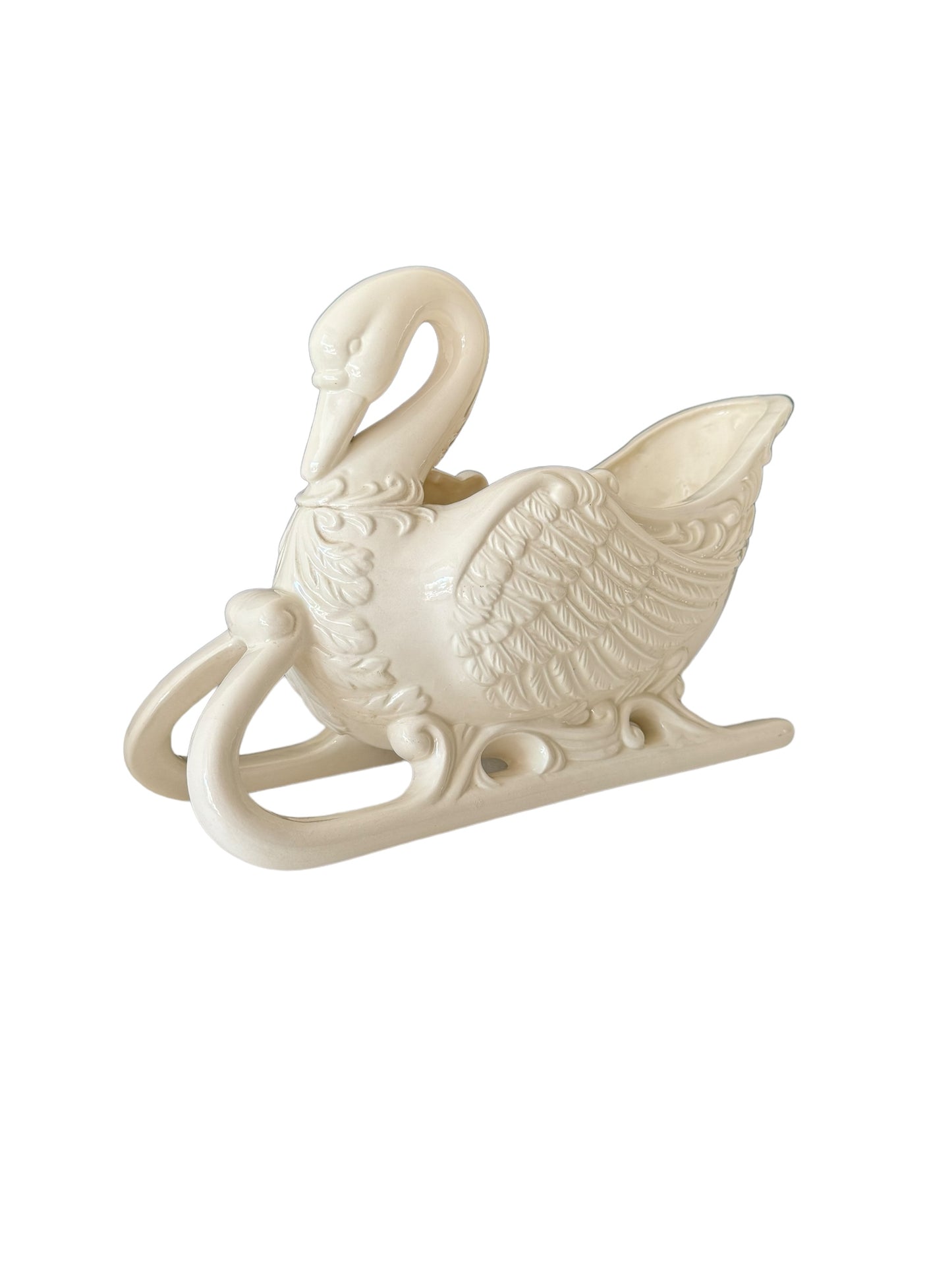 Vintage Swan Sleigh Planter White Porcelain