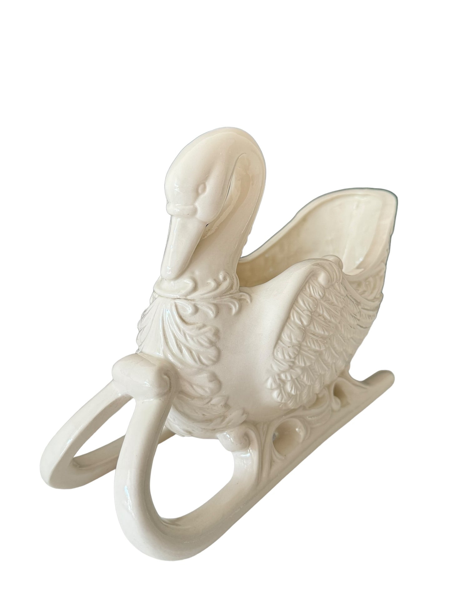 Vintage Swan Sleigh Planter White Porcelain