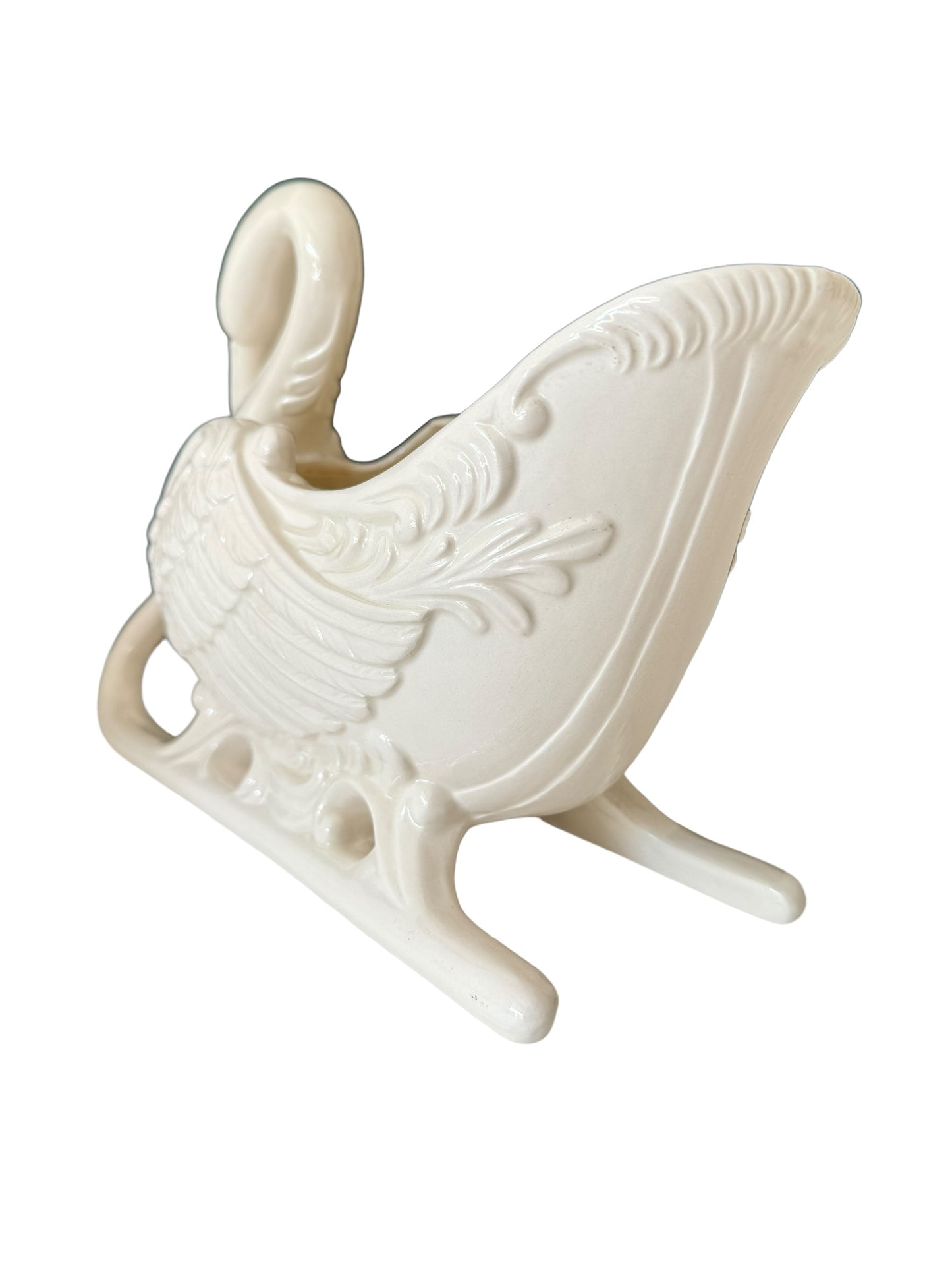 Vintage Swan Sleigh Planter White Porcelain