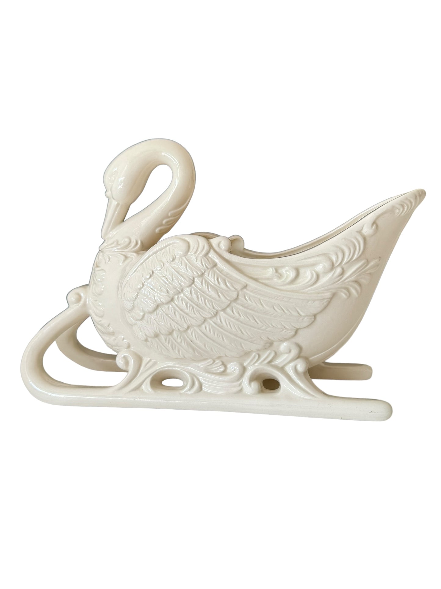 Vintage Swan Sleigh Planter White Porcelain