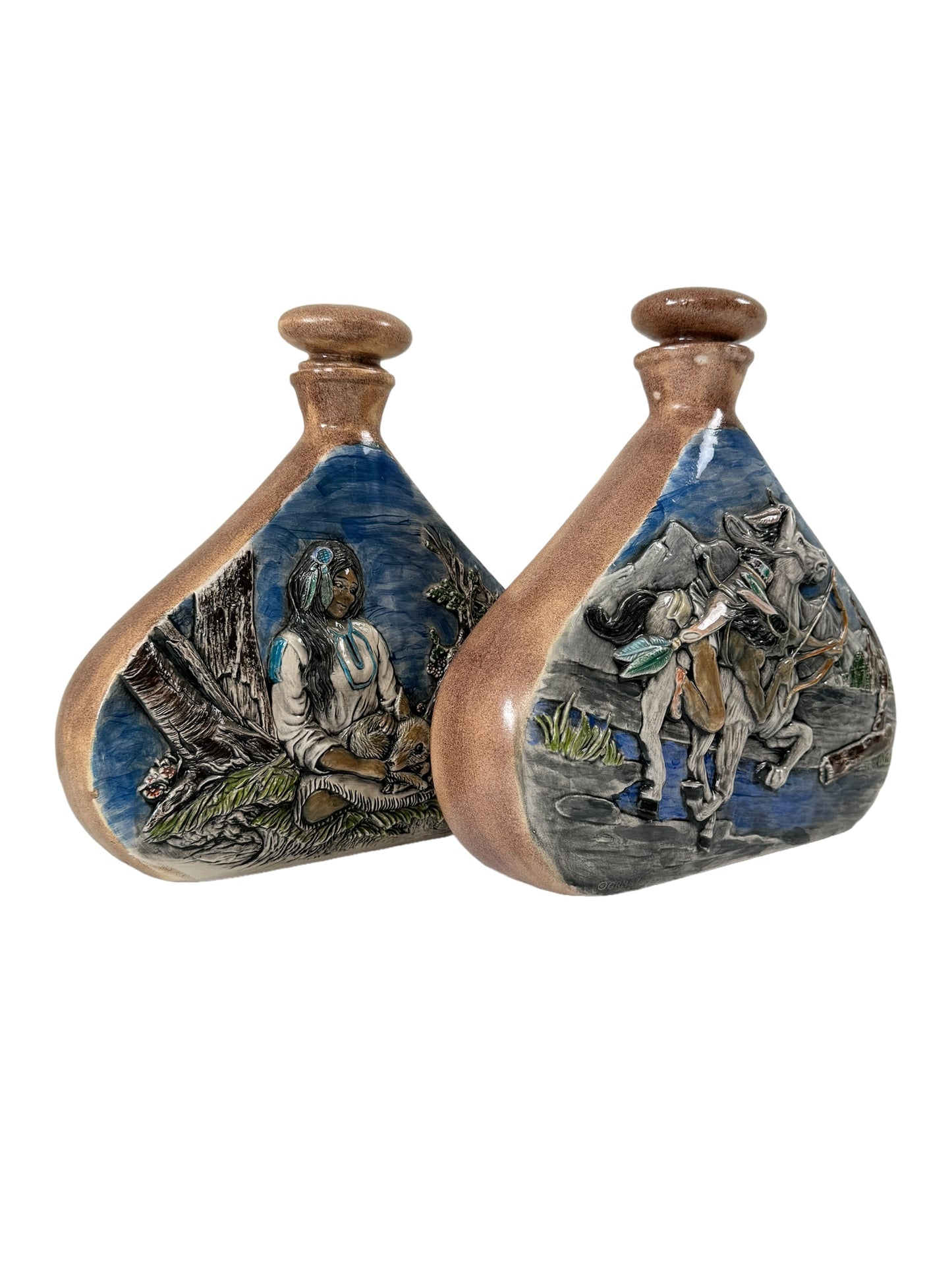 Pair of Vintage GRM 1986-1987 Way of life Native Decanter Pottery Art