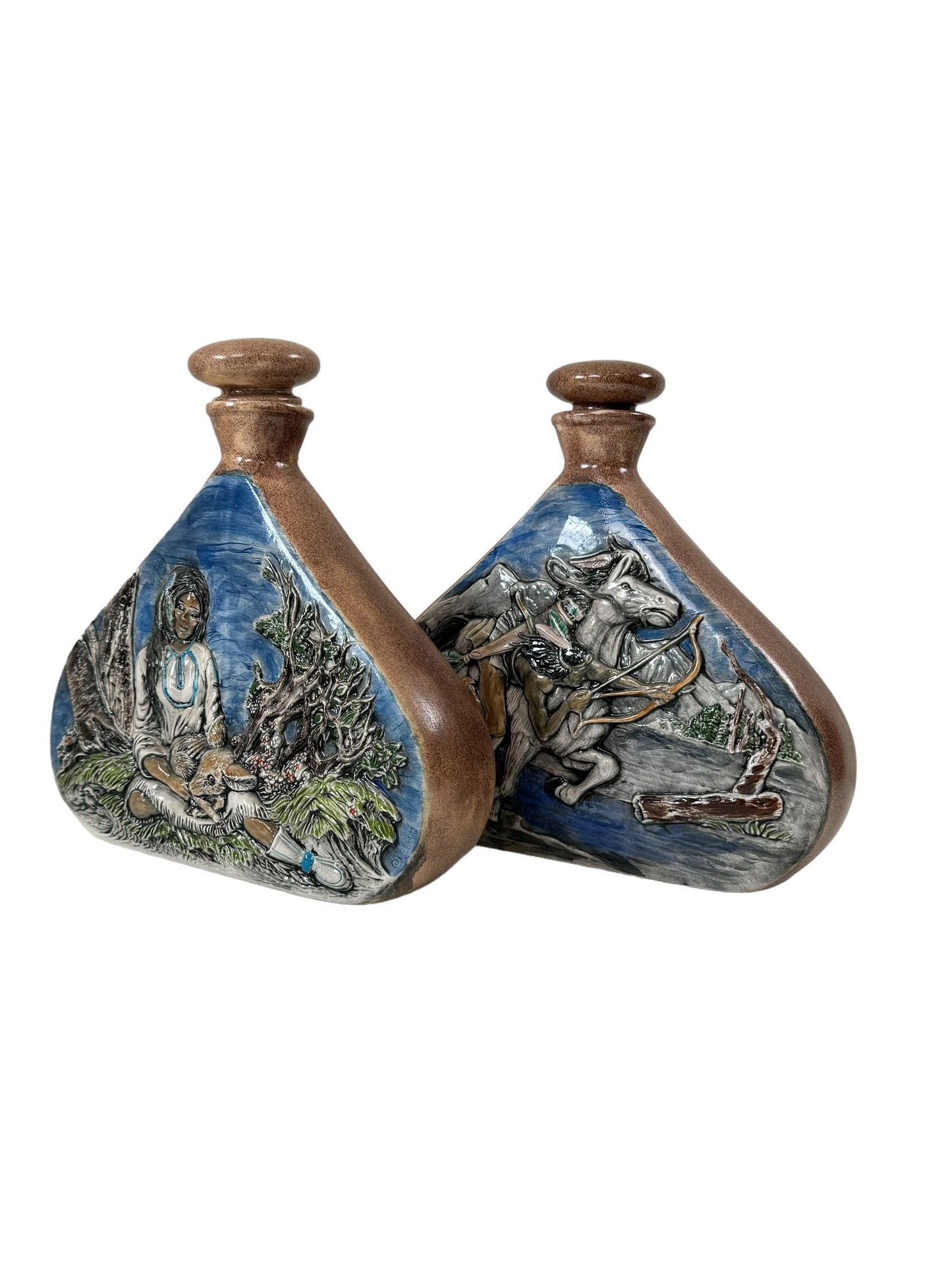 Pair of Vintage GRM 1986-1987 Way of life Native Decanter Pottery Art