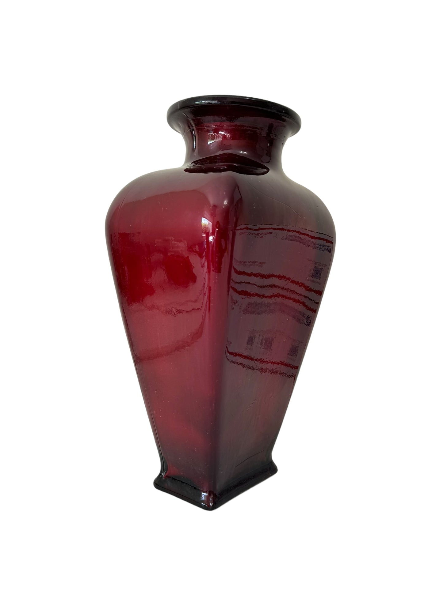 Vintage 16" Large Glass Vase of Cranberry Red Gold Made in Spain