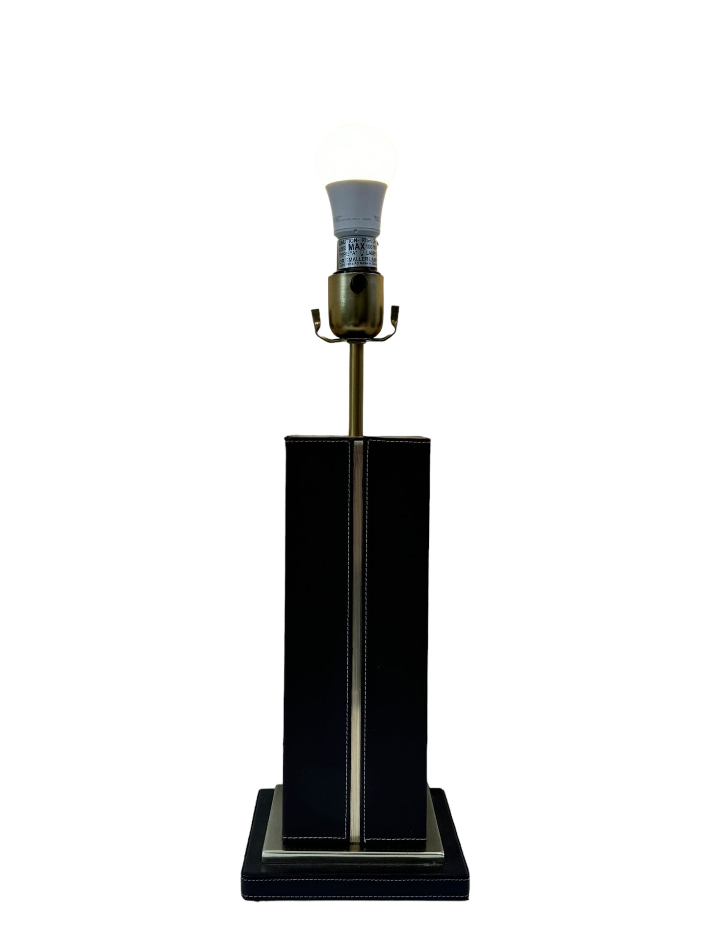 2006 Victoria Hagan Square Brown Column and Brass Gear Table Lamps