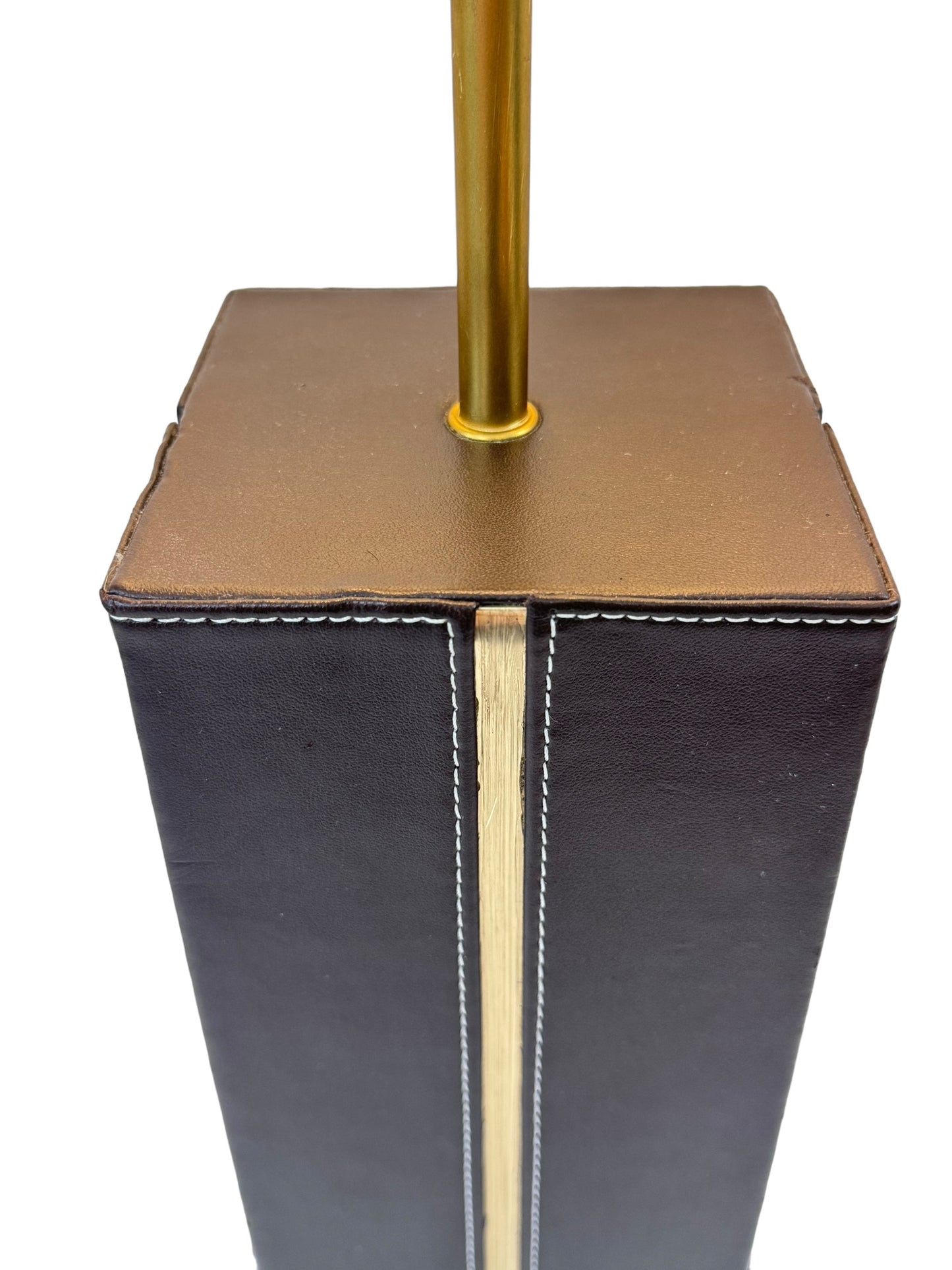 2006 Victoria Hagan Square Brown Column and Brass Gear Table Lamps