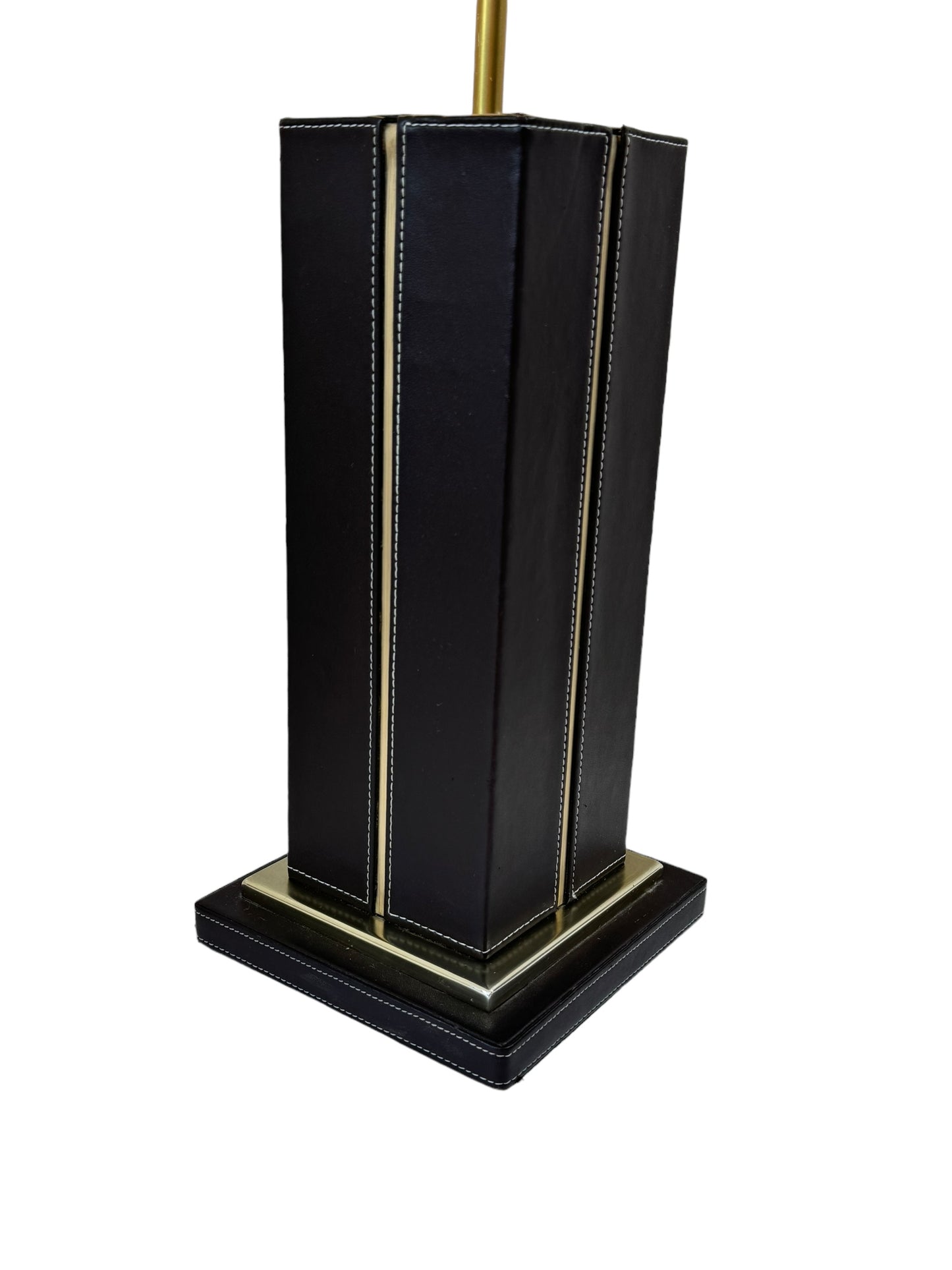 2006 Victoria Hagan Square Brown Column and Brass Gear Table Lamps