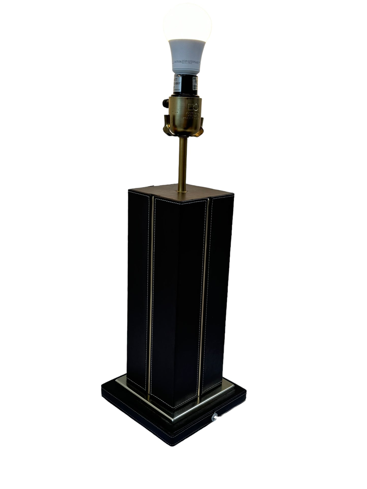 2006 Victoria Hagan Square Brown Column and Brass Gear Table Lamps