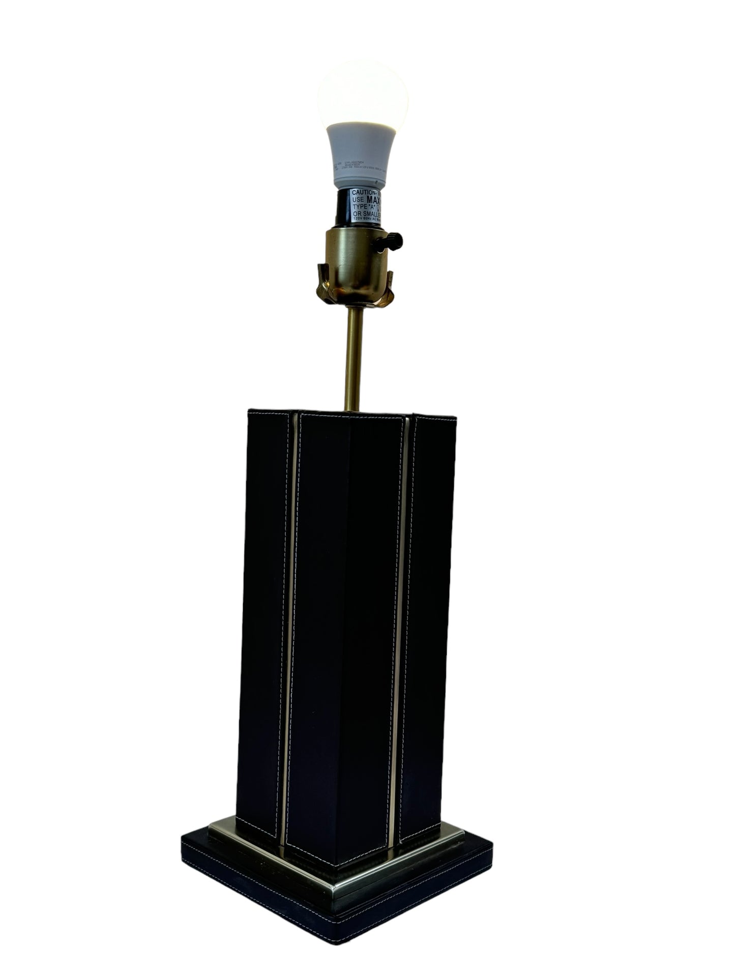 2006 Victoria Hagan Square Brown Column and Brass Gear Table Lamps