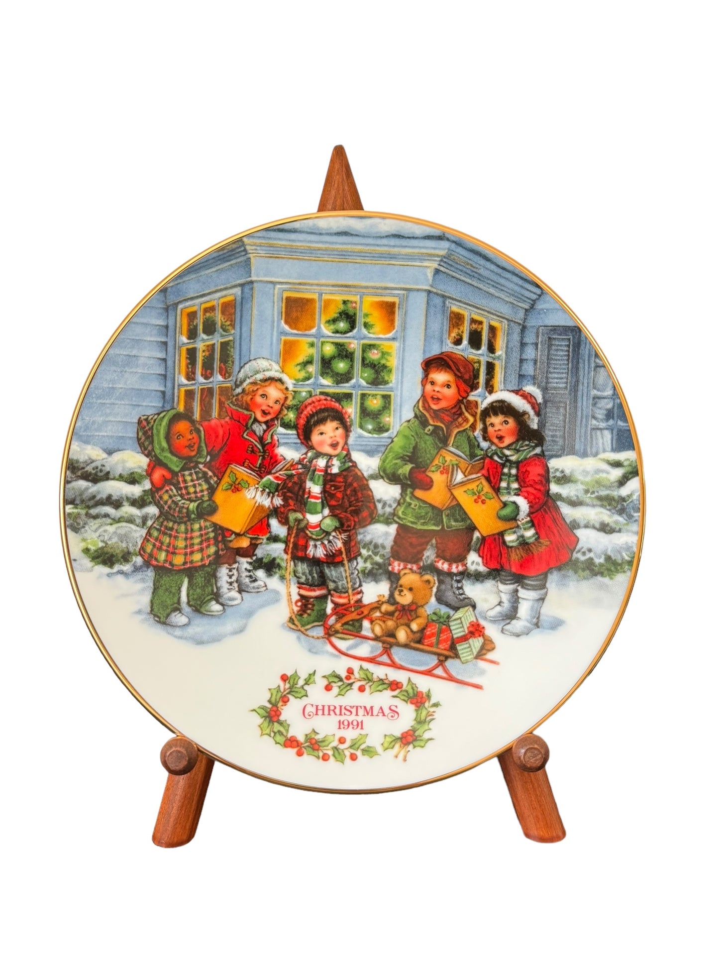 1991 Avon Christmas Plate, Perfect Harmony Porcelain Plate Trimmed in 22k Gold