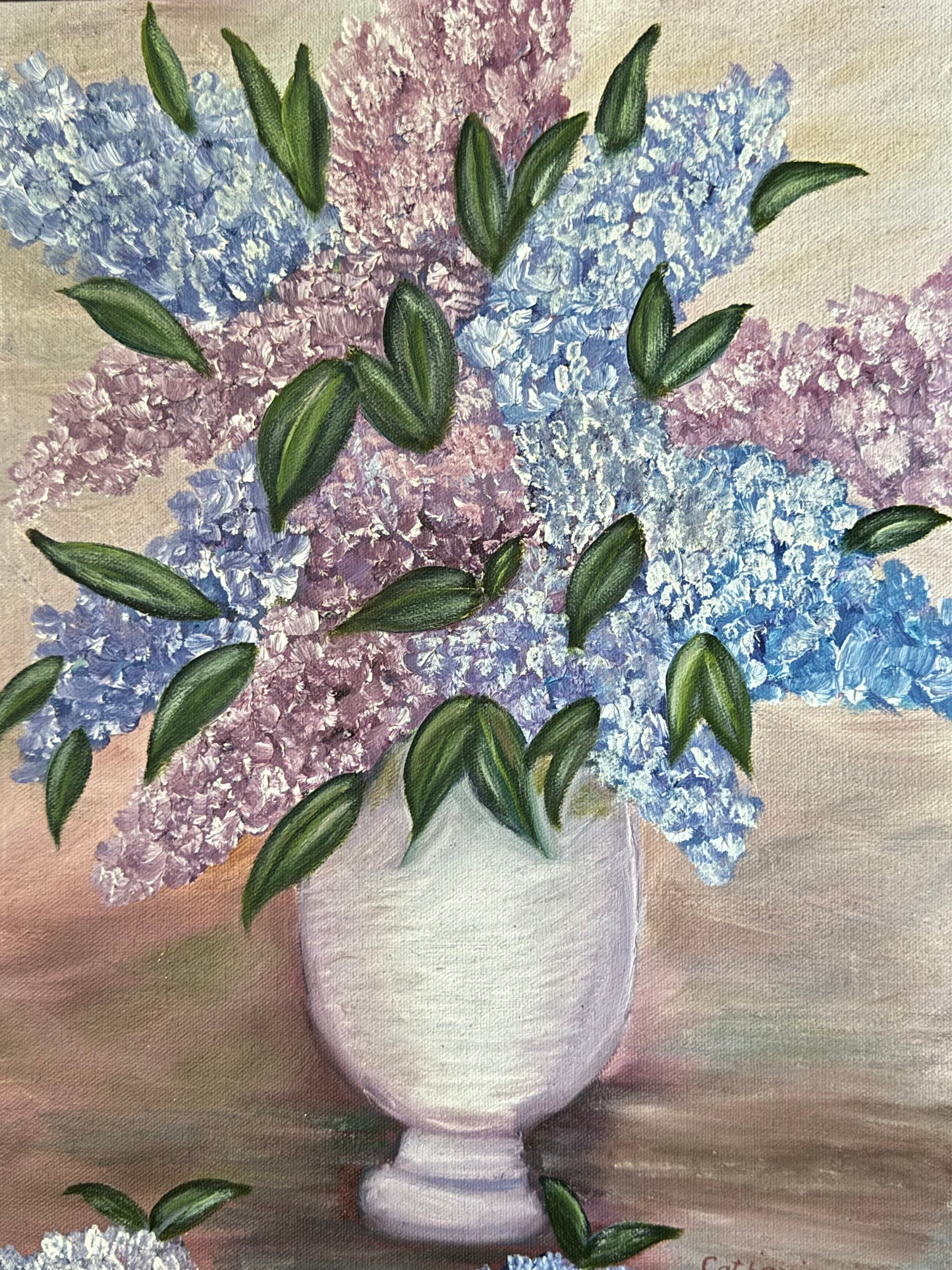 Original Oil Painting On Canvas Hydrangea Bouquet With Artist Signed 12X16"