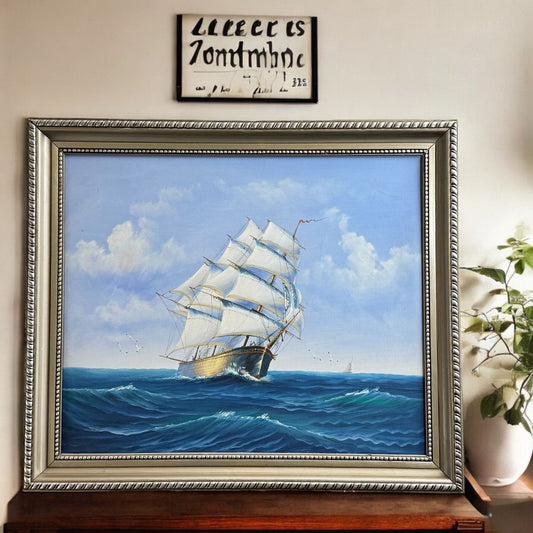 2006 Classic Sailing Ship Artwork on Canvas Oil Painting Framed Size 28" x 24"