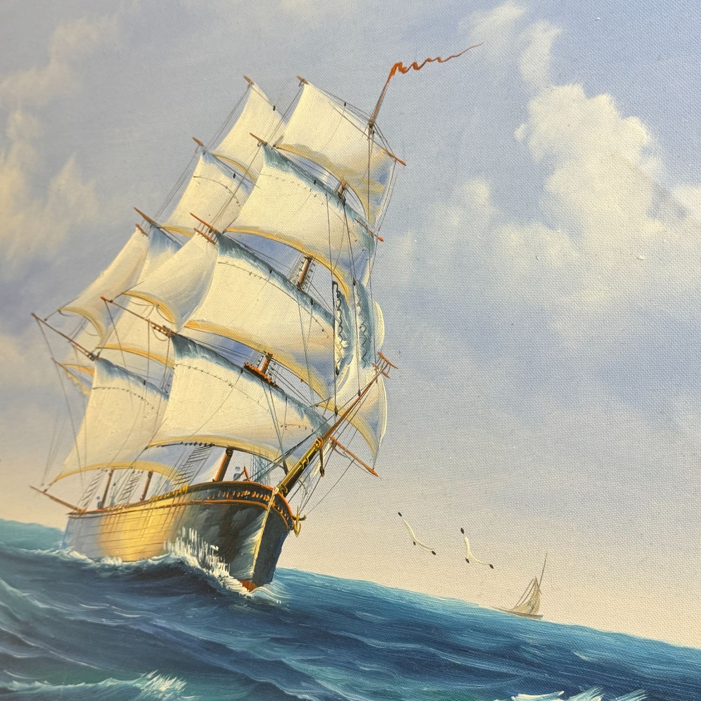 2006 Classic Sailing Ship Artwork on Canvas Oil Painting Framed Size 28" x 24"