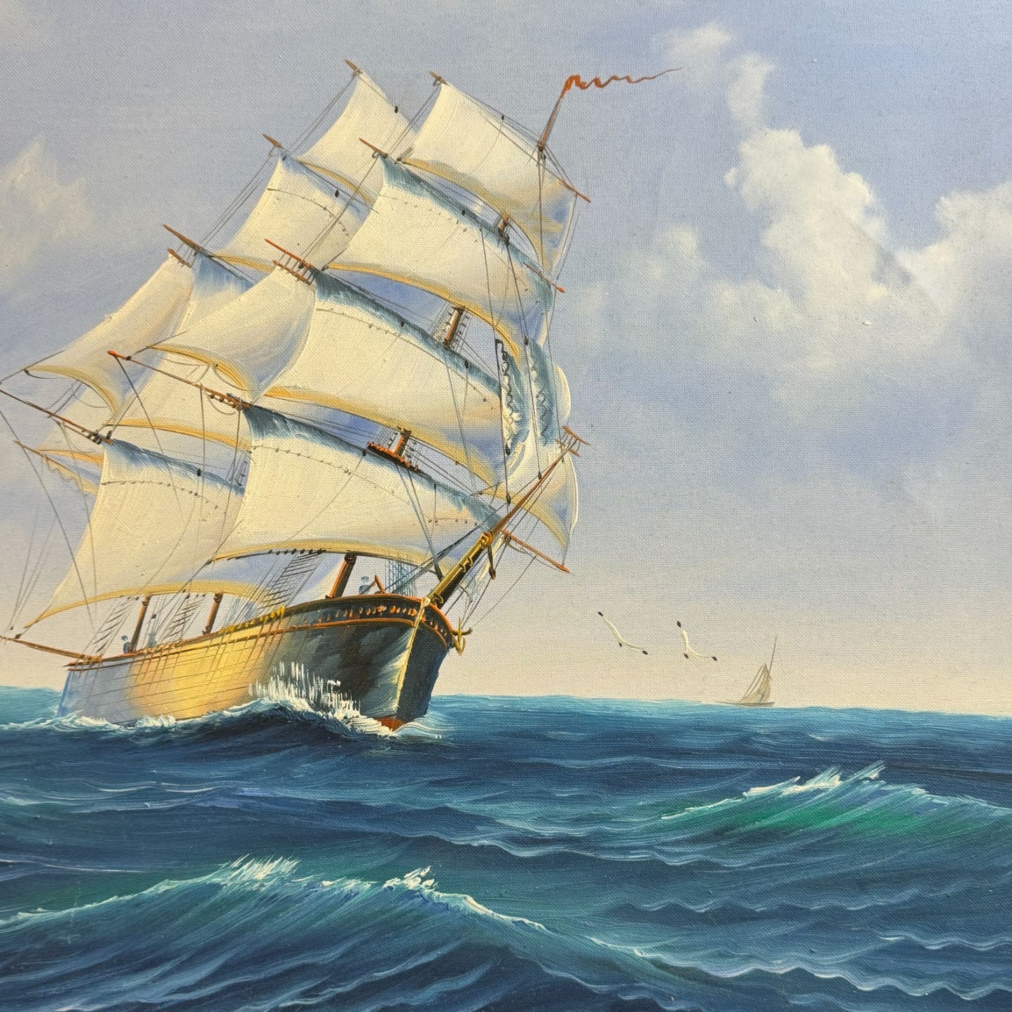 2006 Classic Sailing Ship Artwork on Canvas Oil Painting Framed Size 28" x 24"