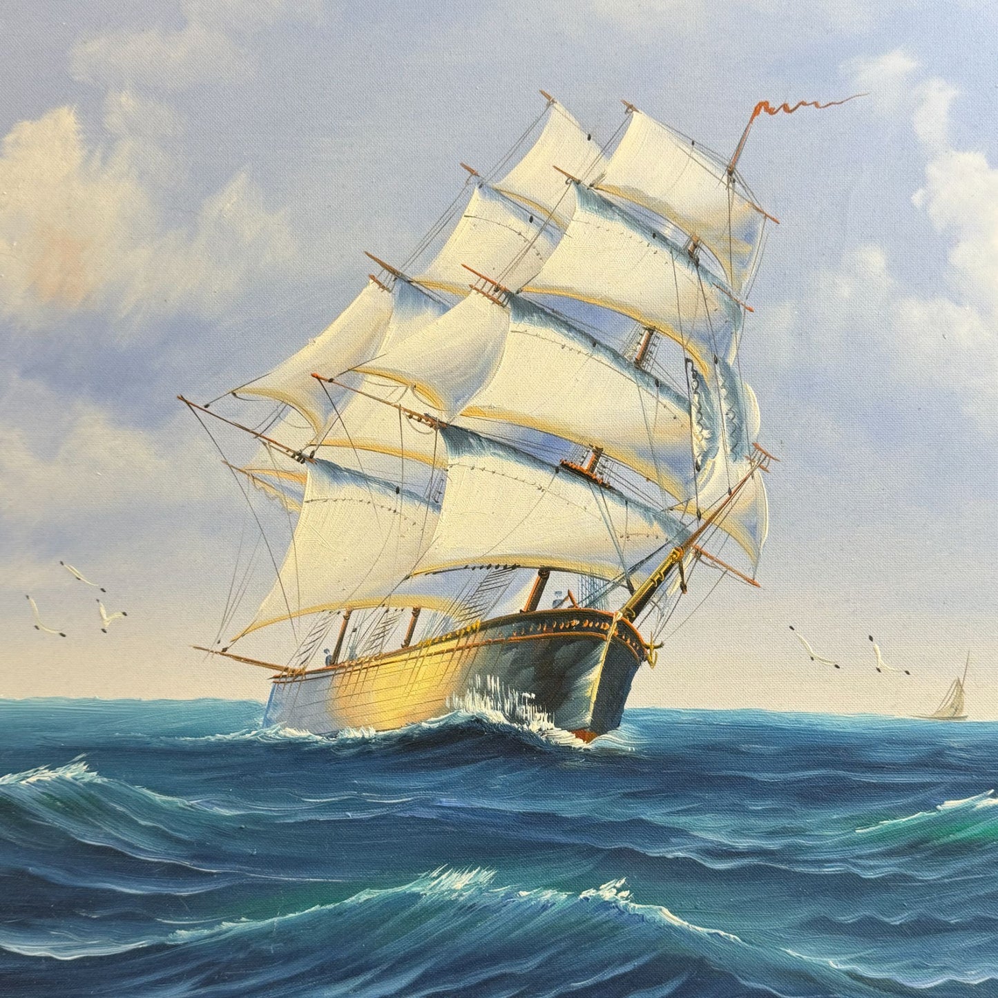 2006 Classic Sailing Ship Artwork on Canvas Oil Painting Framed Size 28" x 24"