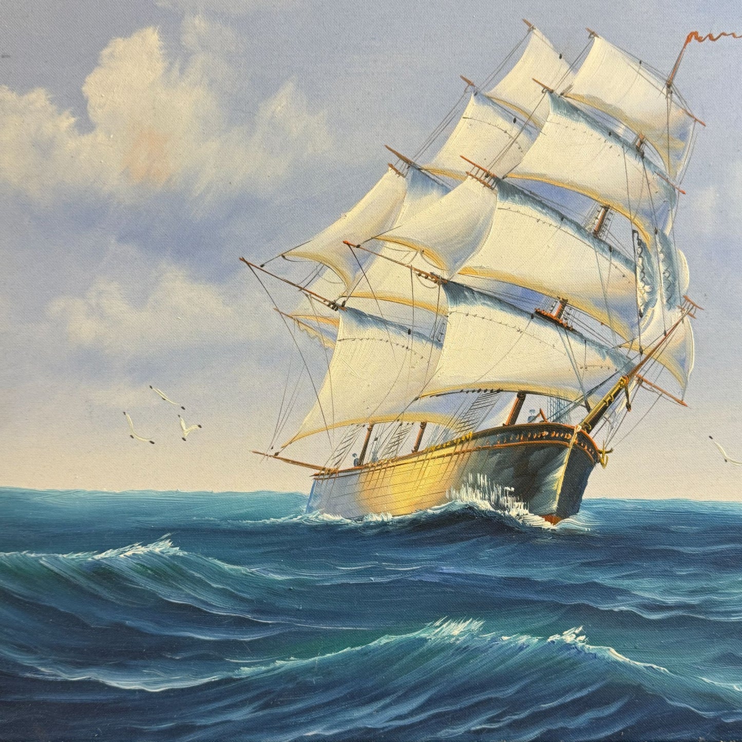 2006 Classic Sailing Ship Artwork on Canvas Oil Painting Framed Size 28" x 24"