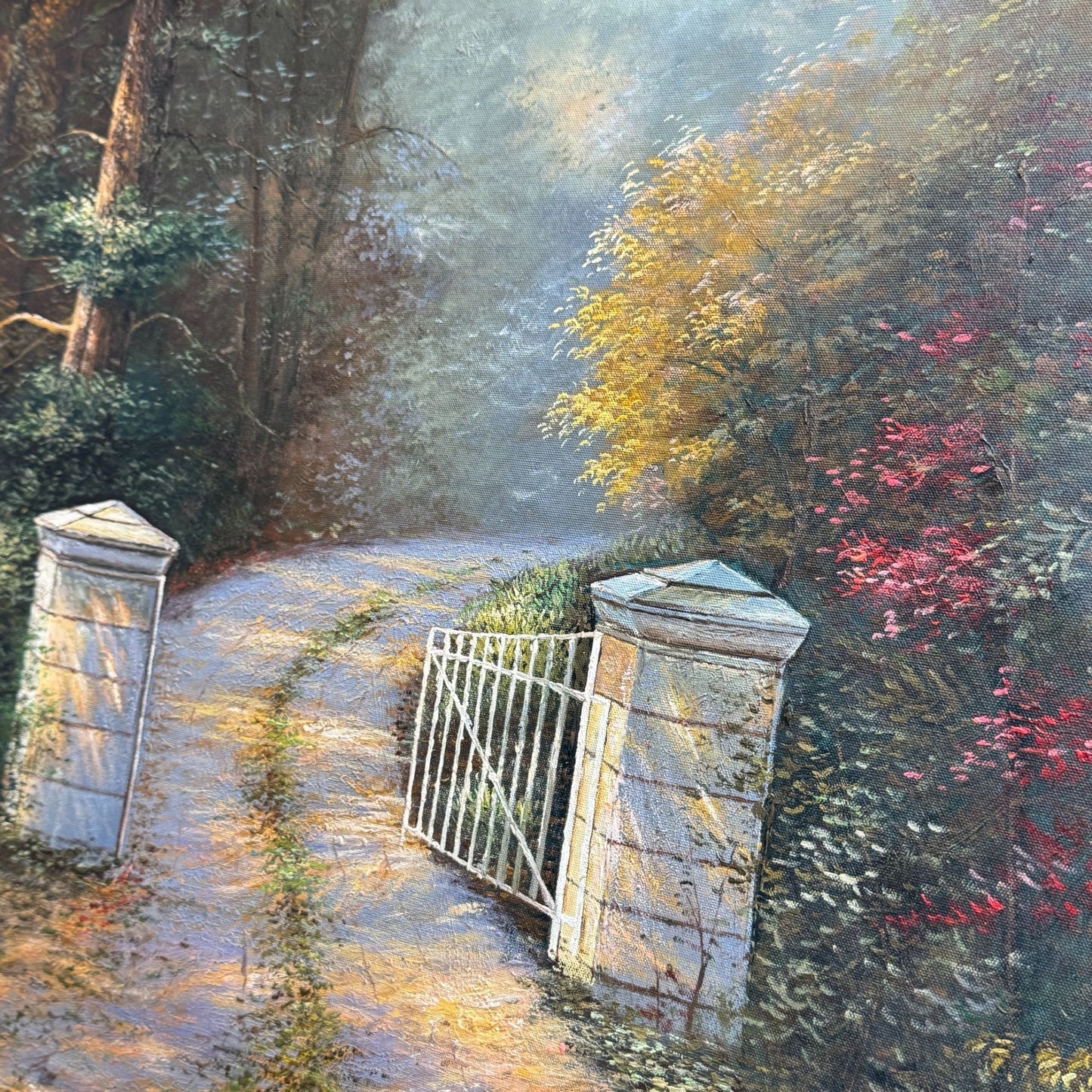 Acrylic Painting Inspired by Thomas Kinkade's The Autumn Gate Canvas 28" x 24"