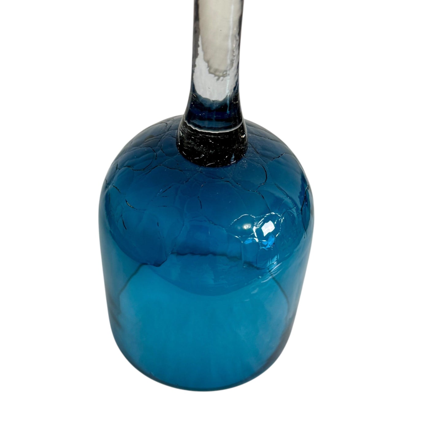 Unique Broken Pattern, Hand-Blown Deep Blue Glass Candle Holder 11.5" Tall