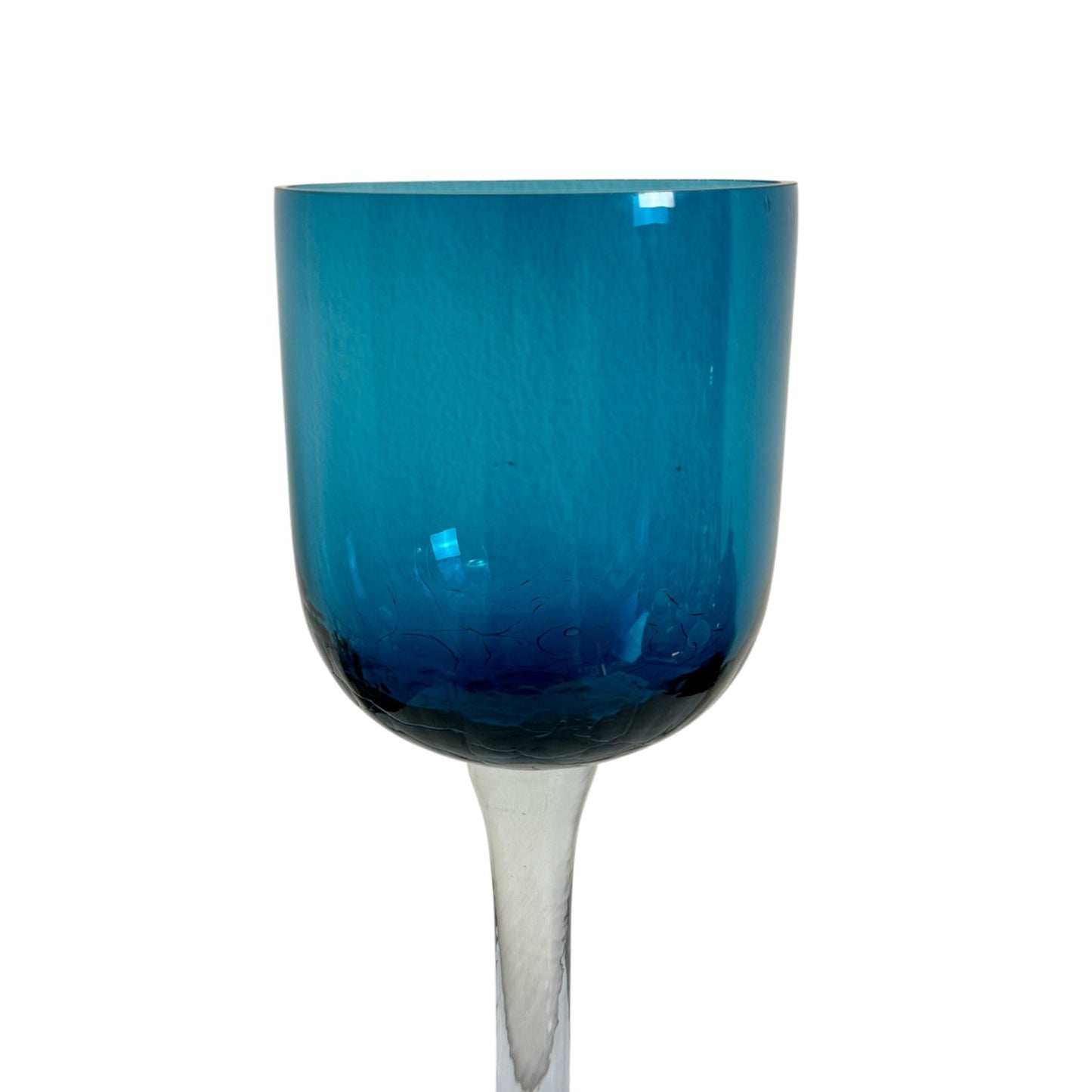 Unique Broken Pattern, Hand-Blown Deep Blue Glass Candle Holder 11.5" Tall