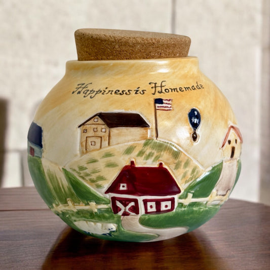 Vintage Happiness is a Homemade Ceramic Jar With a Cork Lid Farm Country Folk