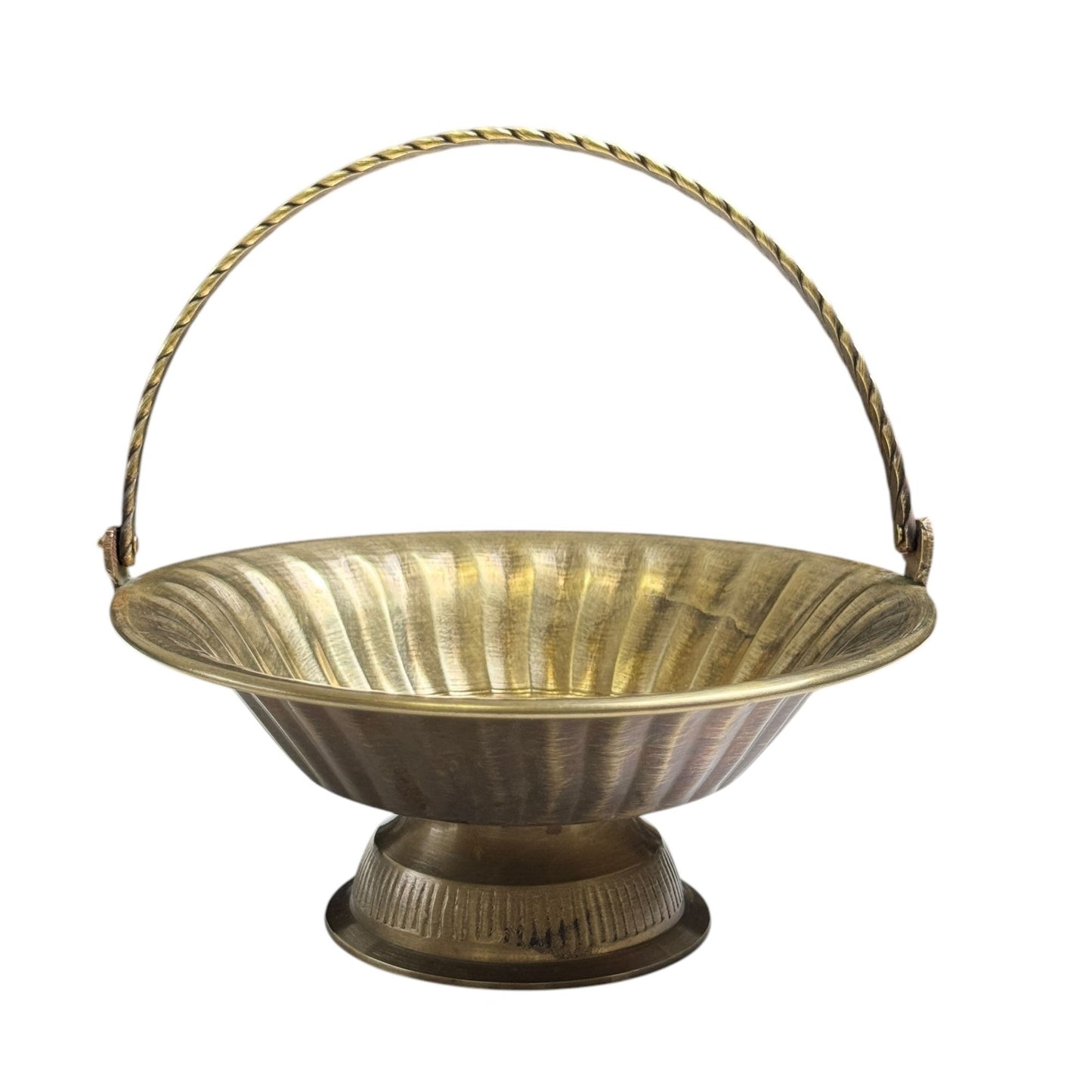 Vintage Hand Crafted India Solid Brass Basket with Stand & Handle Candy Holder