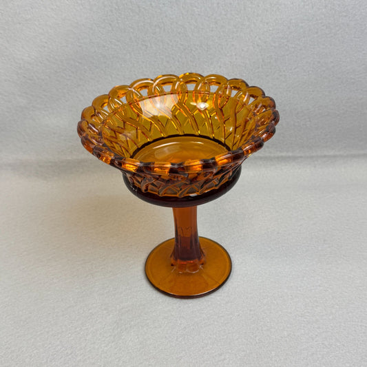 Vintage Amber Glass Compote Pedestal Bowl/Decorative Centerpiece Dish 7" Tall