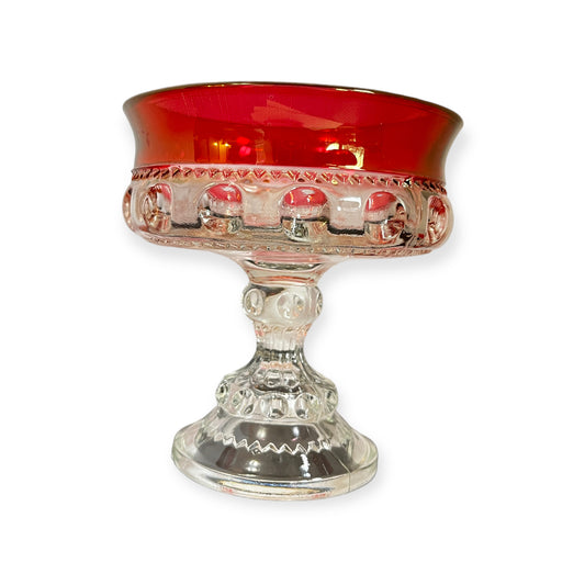 Vintage Kings Crown, Ruby Flash Thumbprint Pattern Compote Tiffin Glass