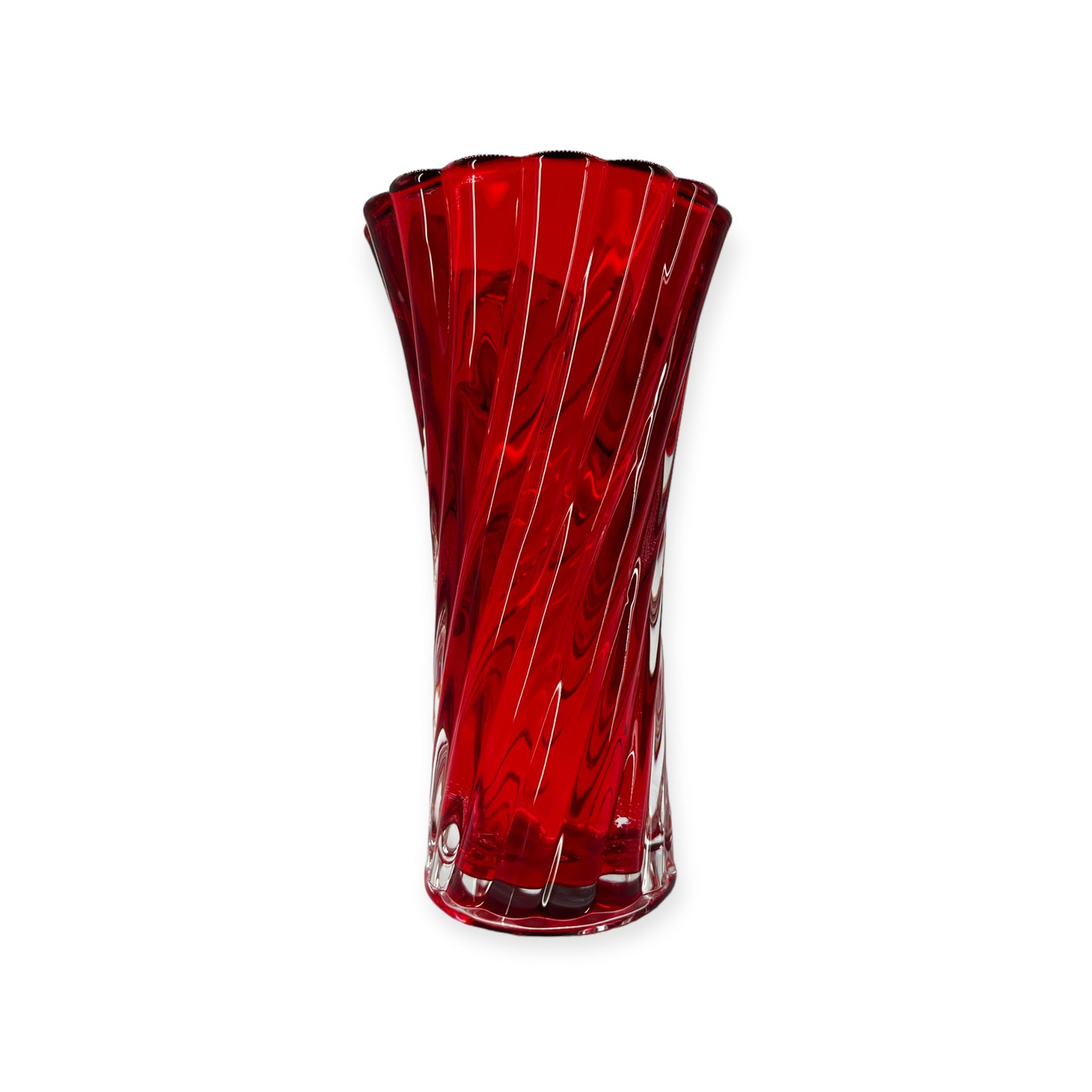 Ruby Red Twist Shape Glass Vase