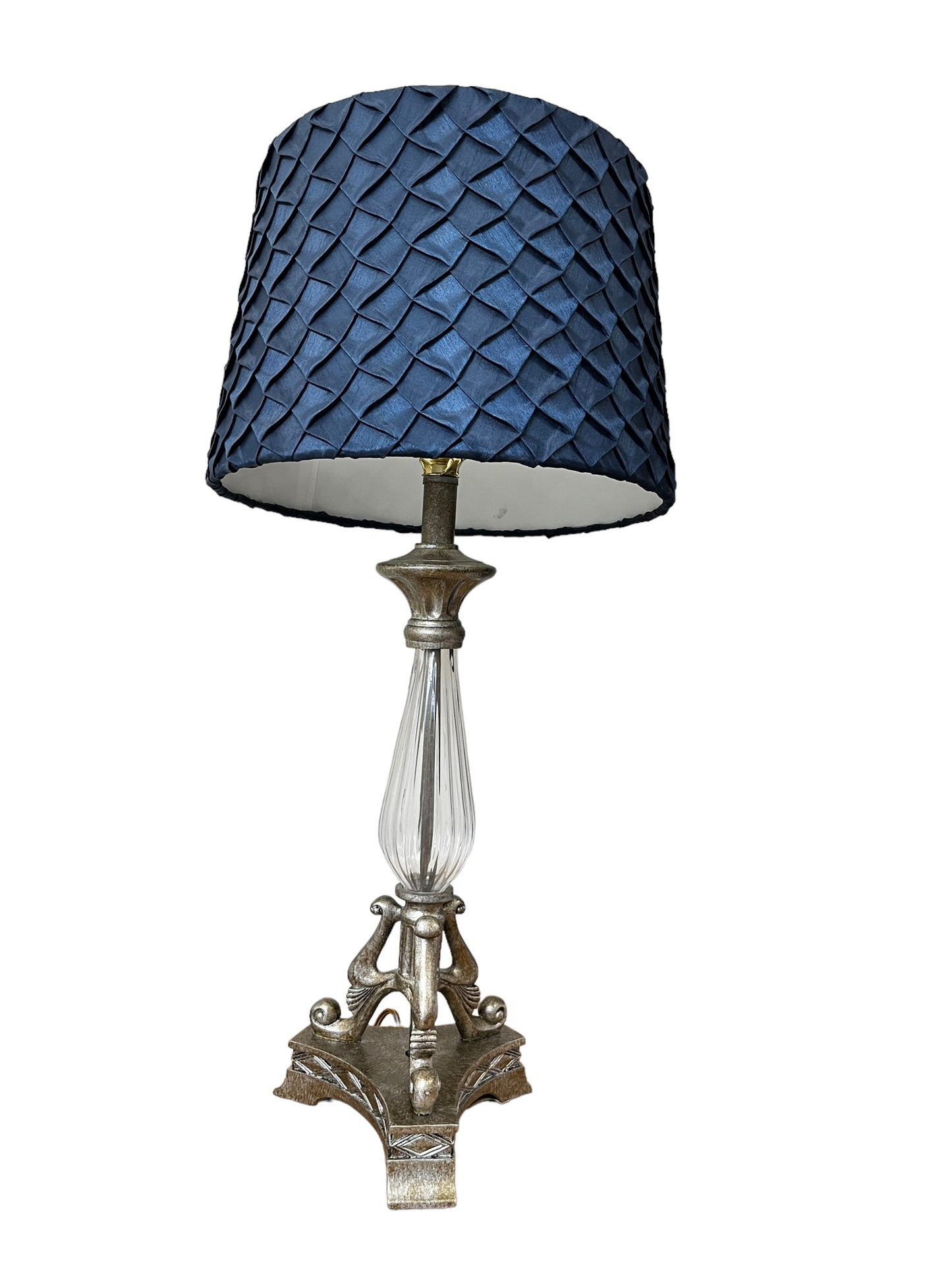 Bronze-Frosted Silver With Blue Shade 3 Way Table Lamps 27” Tall