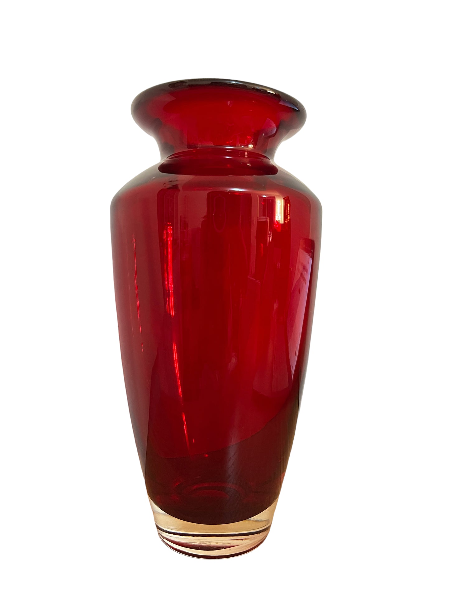 Red Ruby Glass Vase Thick Clear Base Flared Mouth