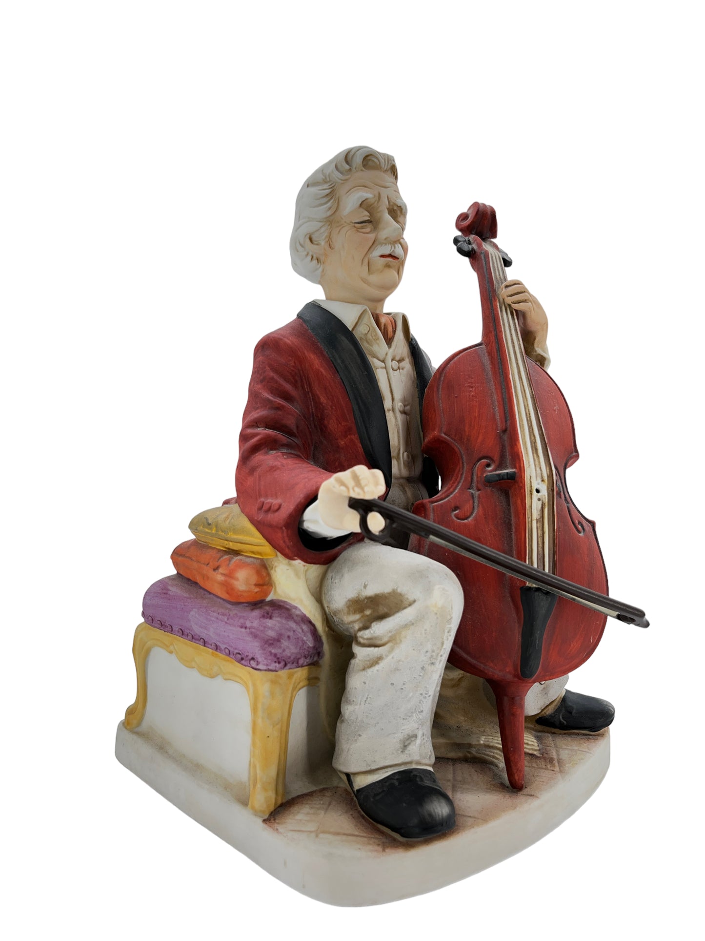 1970 Vintage Melody In Motion Music Box The Cellist Hand Painted Bisque Finish