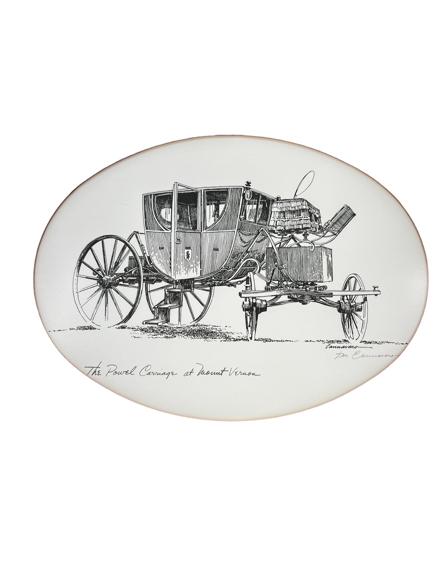 Vintage Signed Framed Lithograph of Sketch The Powel Carriage at Mount Vernon