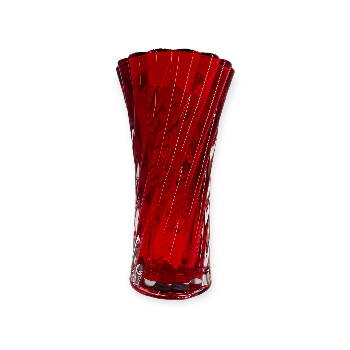 Ruby Red Twist Shape Glass Vase