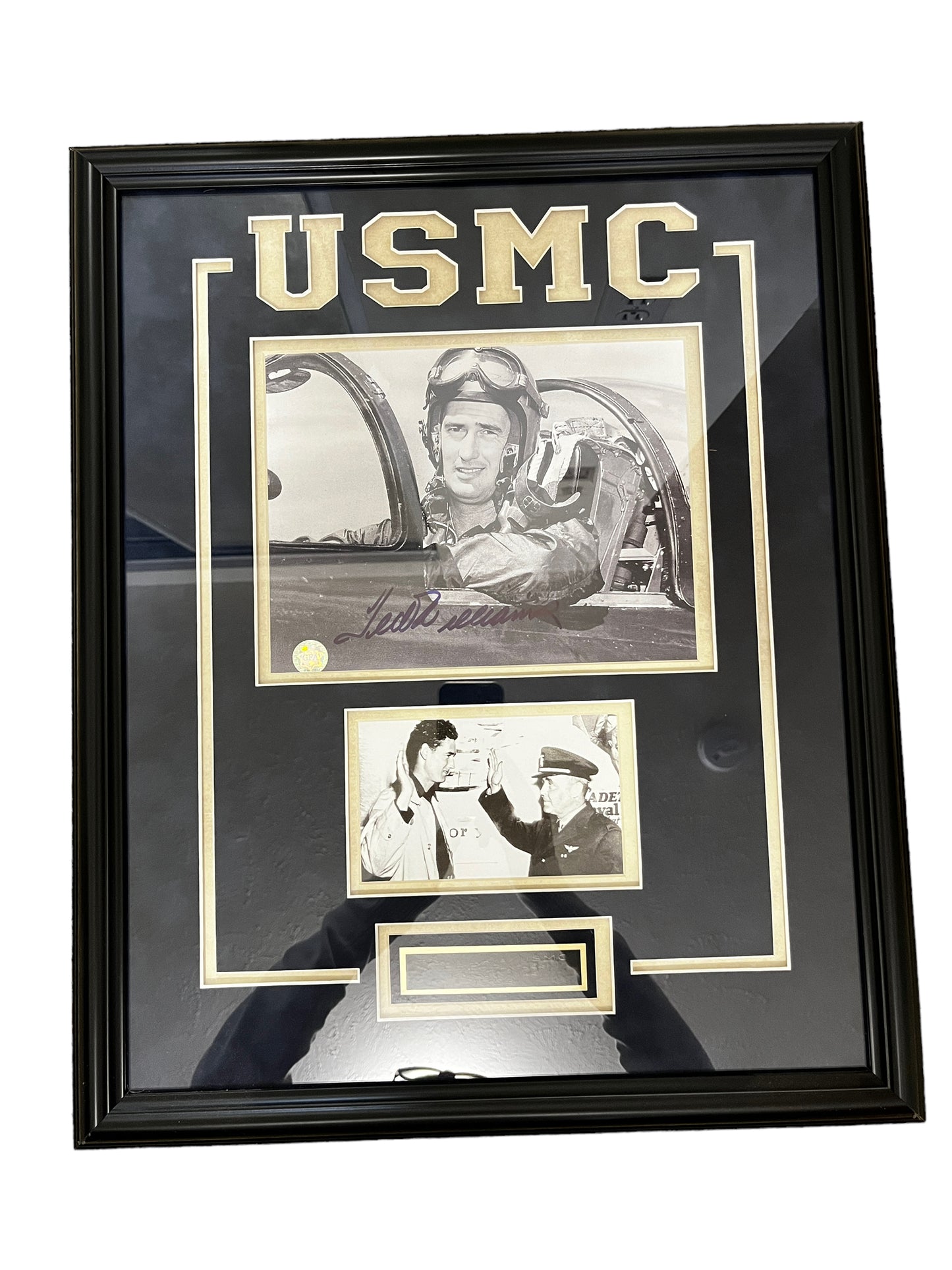 Ted Williams USMC 1953 F9F Panther Korean War, Military Sportsman Custom Framed Signed GFA