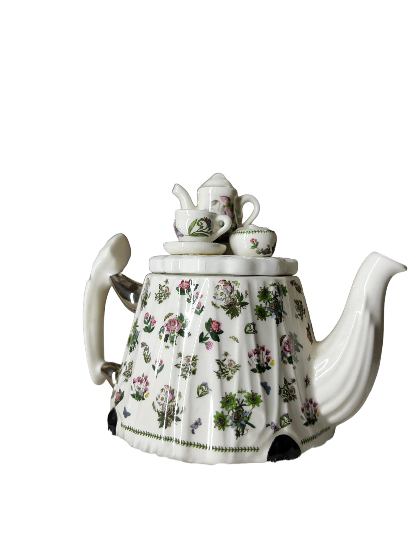 Portmeirion Miniature Teapot with a Tea Set Lid and Pink Flowers