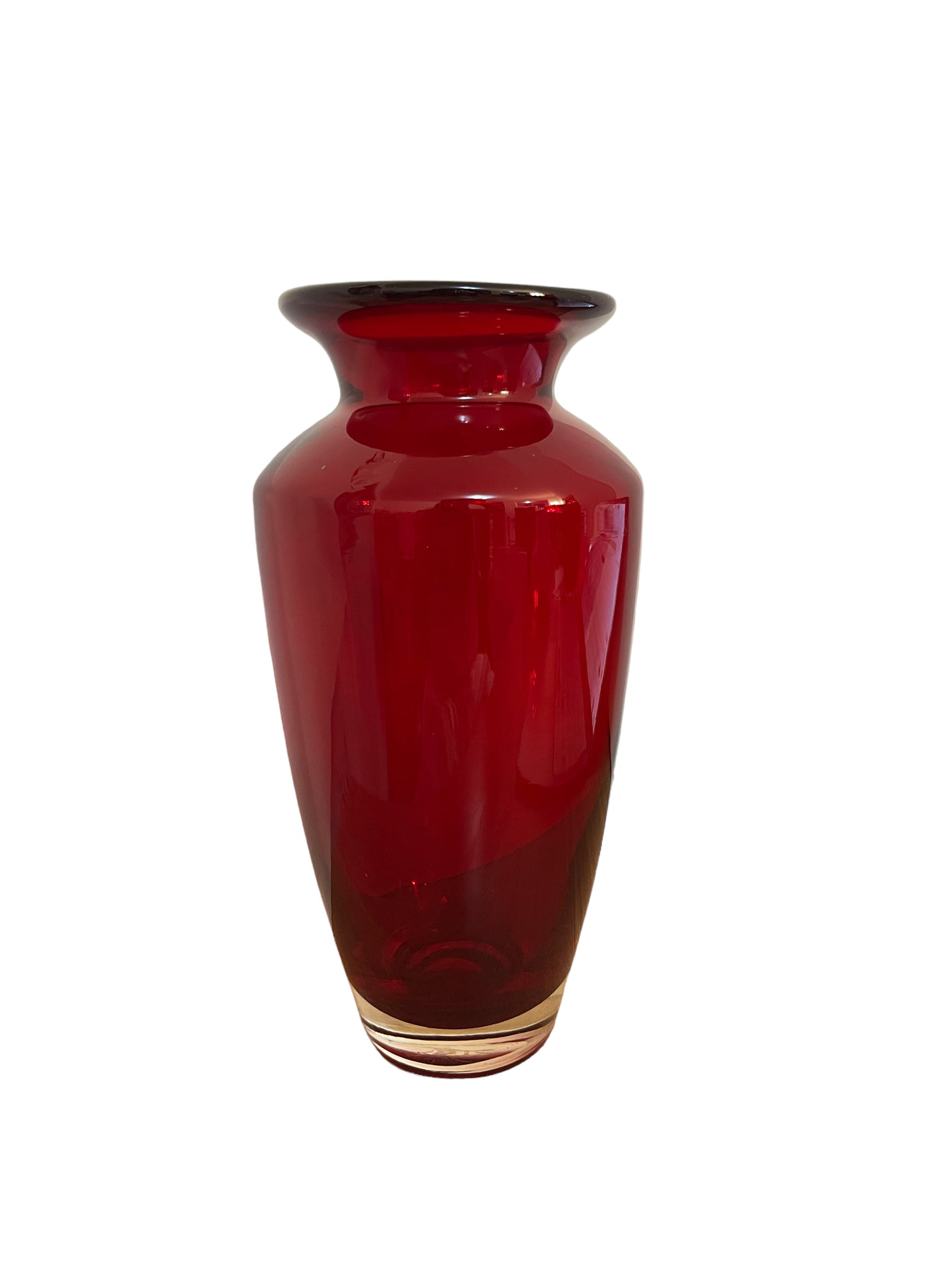 Red Ruby Glass Vase Thick Clear Base Flared Mouth